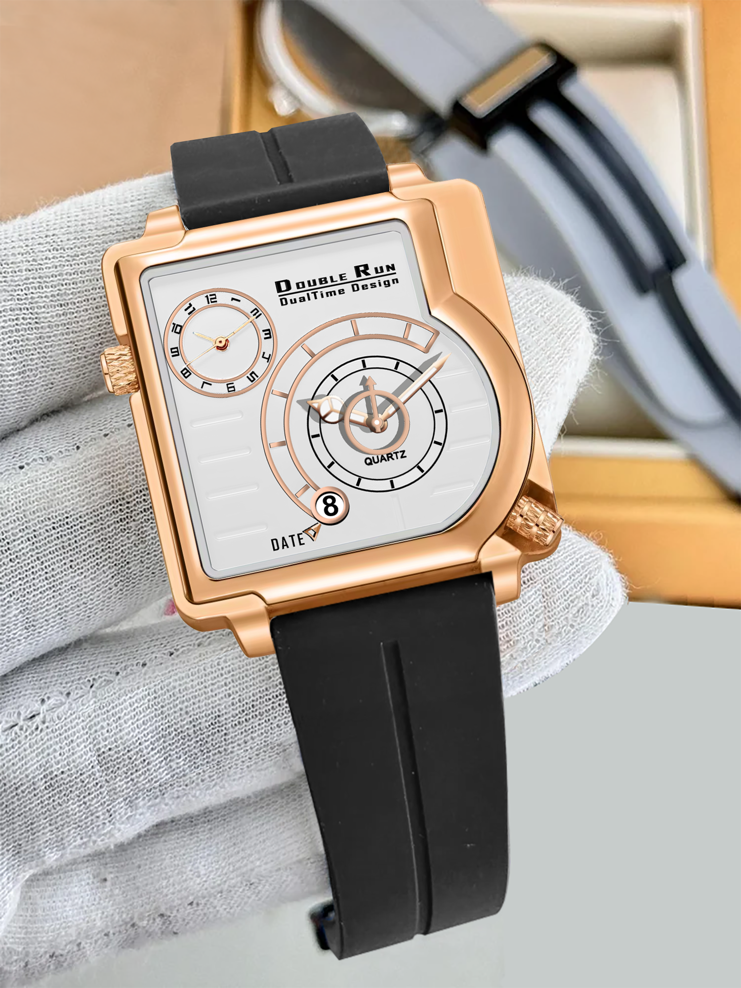 Doublerun DR31016 Dual-Time Analog Watch for Men | Copper Case, Radium Glow, Working Date, Magnetic Buckle | Multiple Color Options