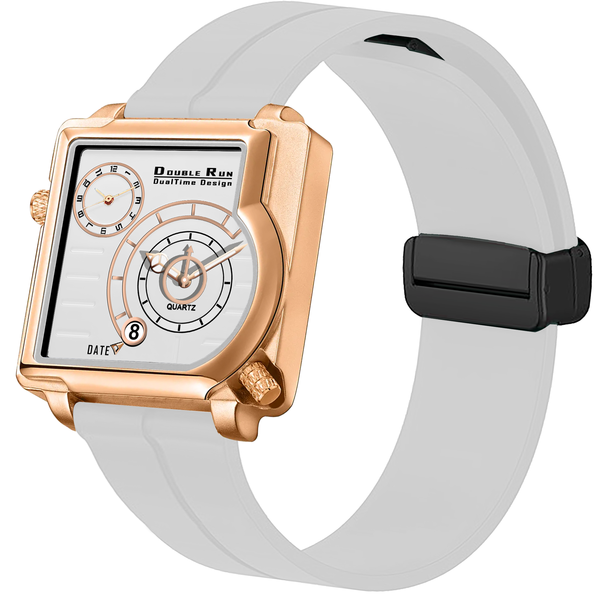 Doublerun DR31017 Dual-Time Analog Watch for Men | Copper Case, Radium Glow, Working Date, Magnetic Buckle | Multiple Color Options