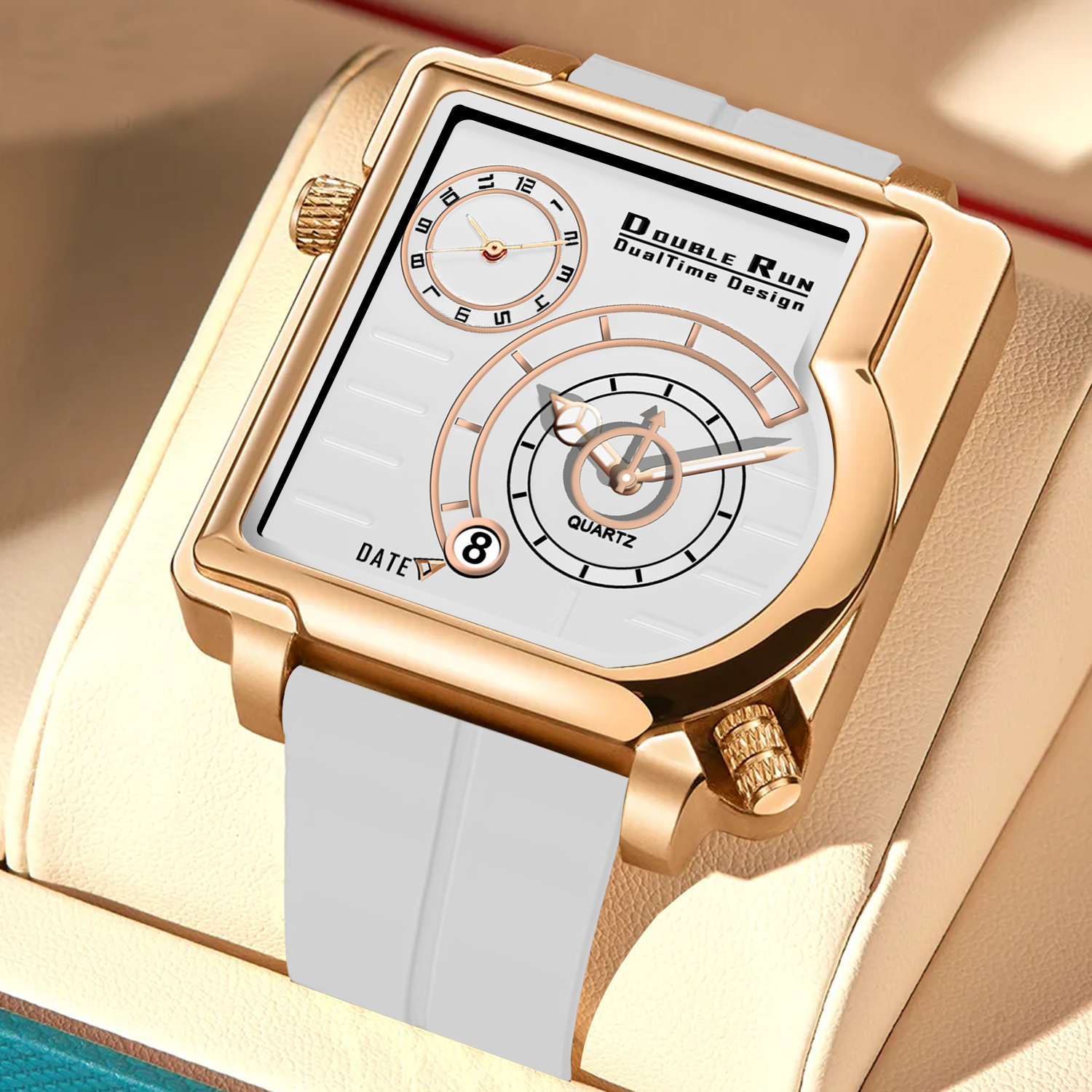 Doublerun DR31017 Dual-Time Analog Watch for Men | Copper Case, Radium Glow, Working Date, Magnetic Buckle | Multiple Color Options