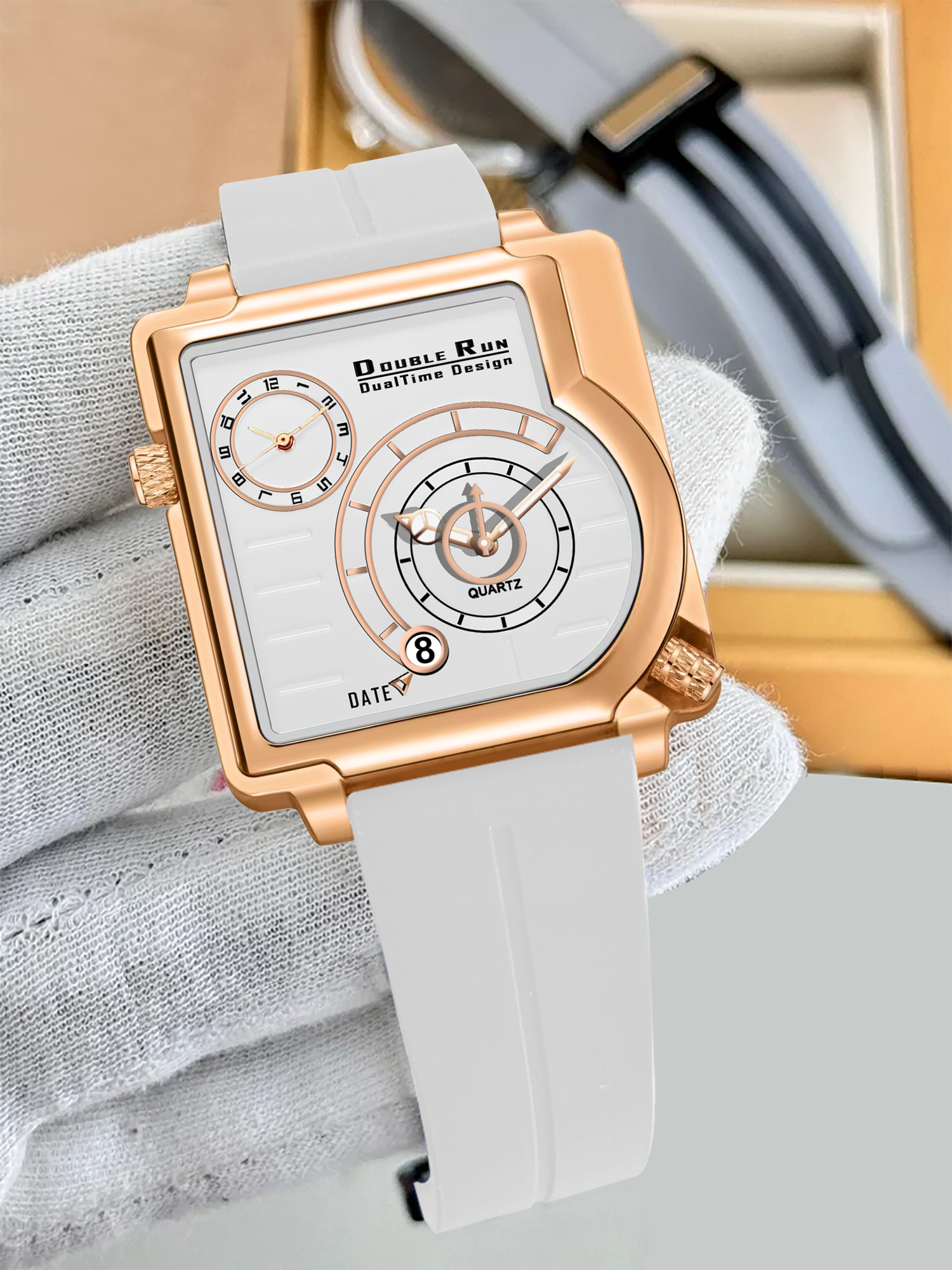 Doublerun DR31017 Dual-Time Analog Watch for Men | Copper Case, Radium Glow, Working Date, Magnetic Buckle | Multiple Color Options