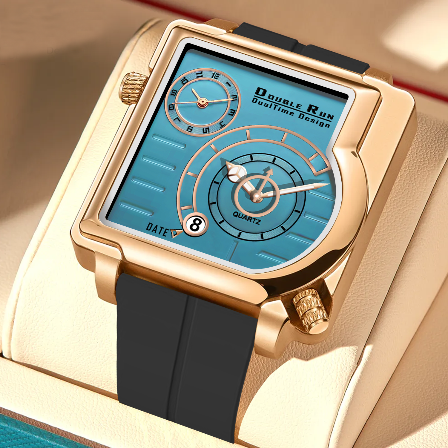 Doublerun DR31018 Dual-Time Analog Watch for Men | Copper Case, Radium Glow, Working Date, Magnetic Buckle | Multiple Color Options