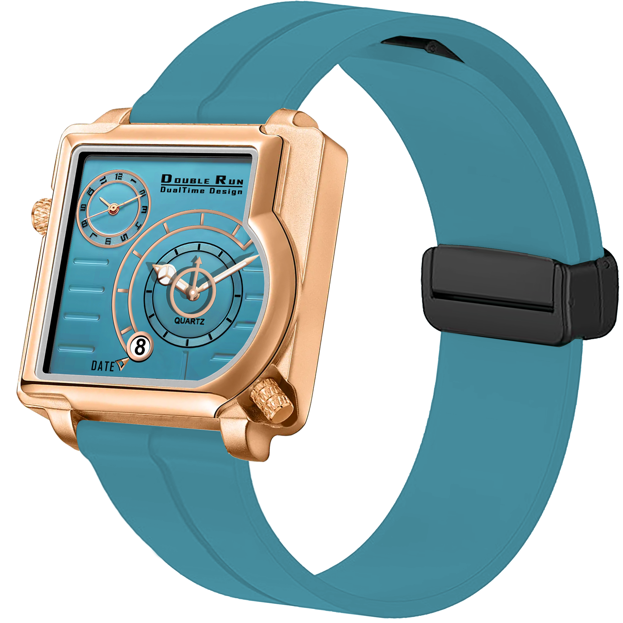 Doublerun DR31019 Dual-Time Analog Watch for Men | Copper Case, Radium Glow, Working Date, Magnetic Buckle | Multiple Color Options