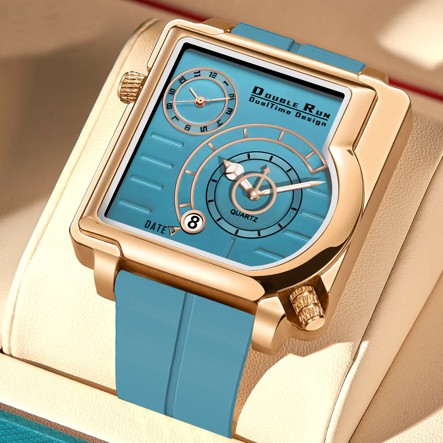 Doublerun DR31019 Dual-Time Analog Watch for Men | Copper Case, Radium Glow, Working Date, Magnetic Buckle | Multiple Color Options