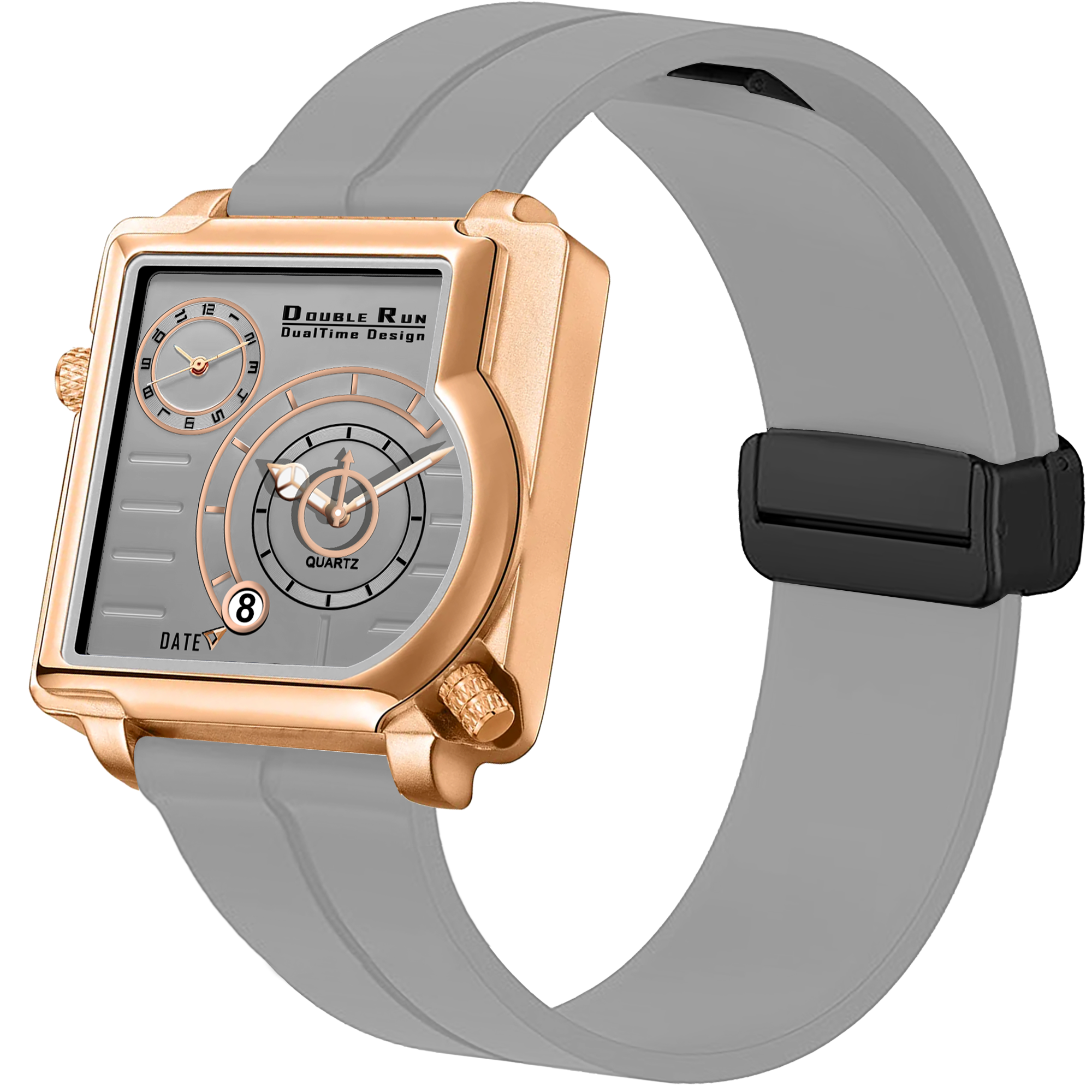Doublerun DR31031 Dual-Time Analog Watch for Men | Copper Case, Radium Glow, Working Date, Magnetic Buckle | Multiple Color Options