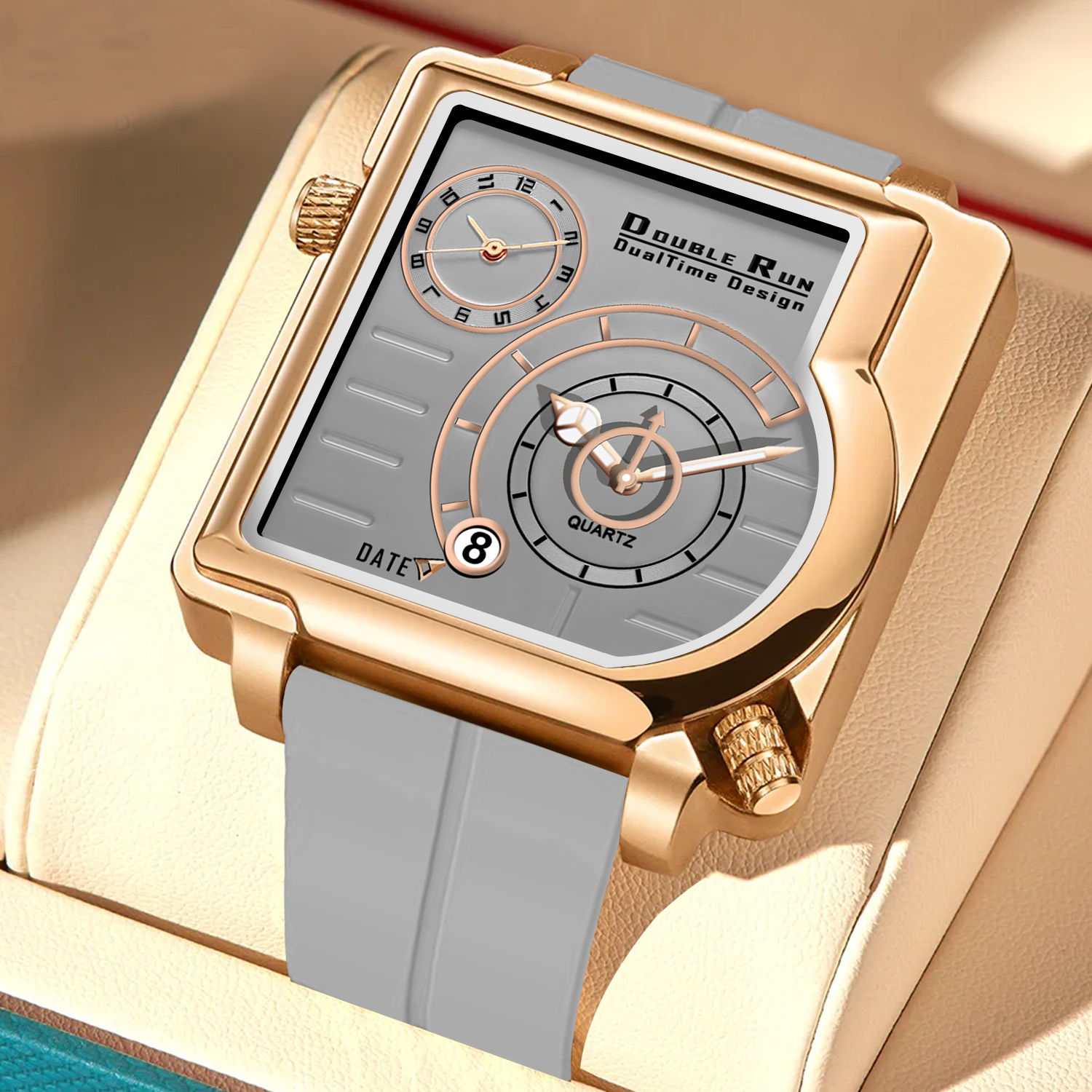 Doublerun DR31031 Dual-Time Analog Watch for Men | Copper Case, Radium Glow, Working Date, Magnetic Buckle | Multiple Color Options