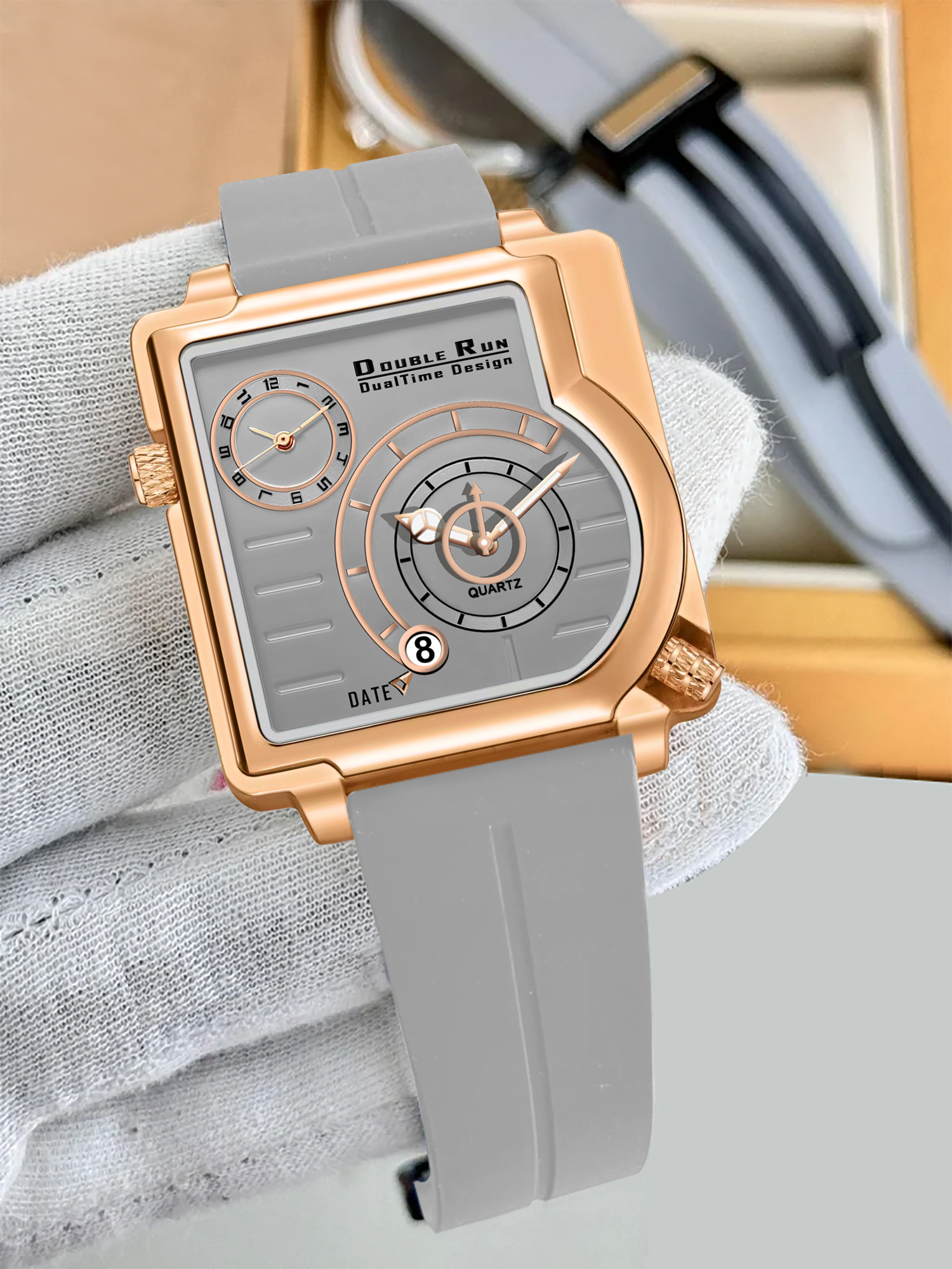 Doublerun DR31031 Dual-Time Analog Watch for Men | Copper Case, Radium Glow, Working Date, Magnetic Buckle | Multiple Color Options