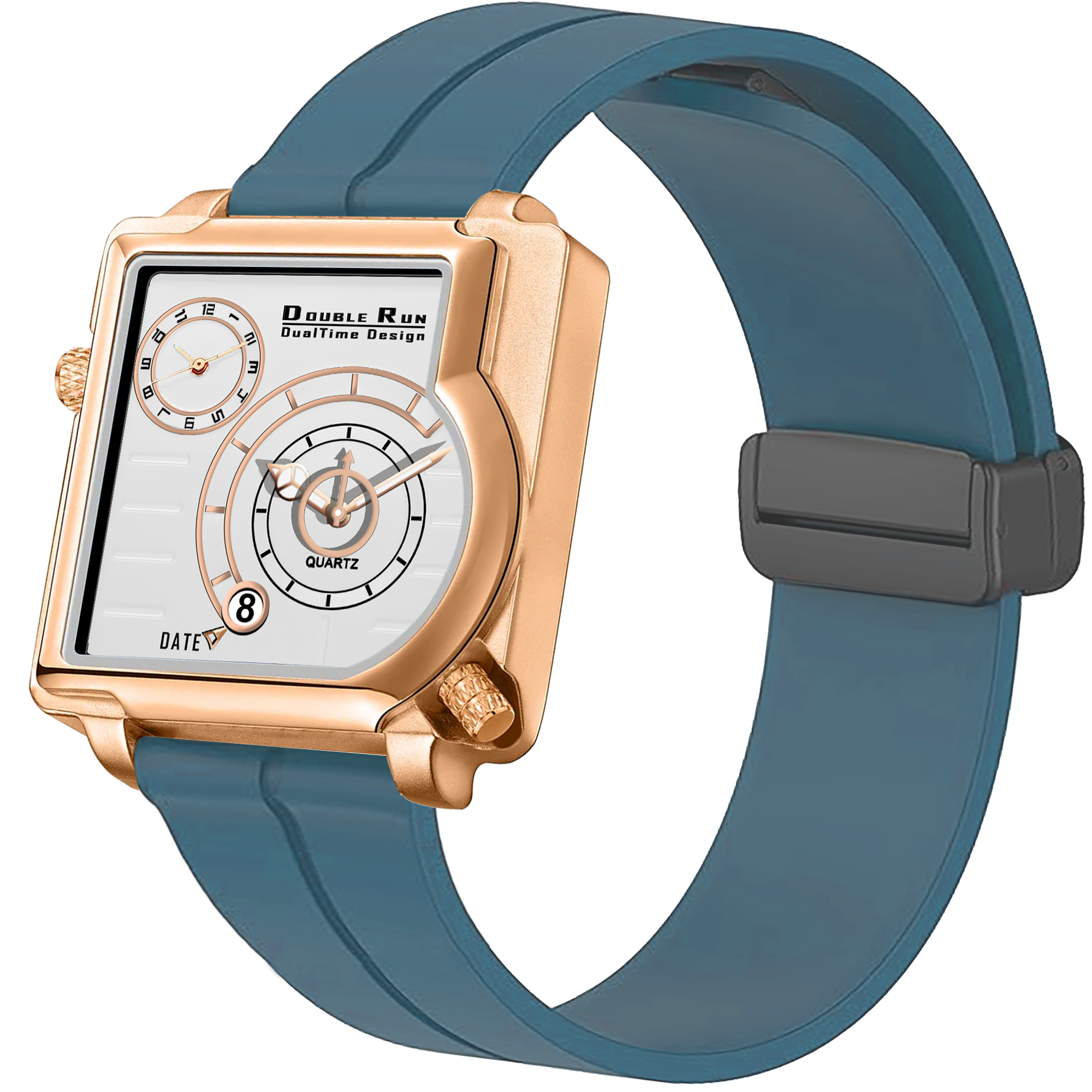 Doublerun DR31037 Dual-Time Analog Watch for Men | Copper Case, Radium Glow, Working Date, Magnetic Buckle | Multiple Color Options