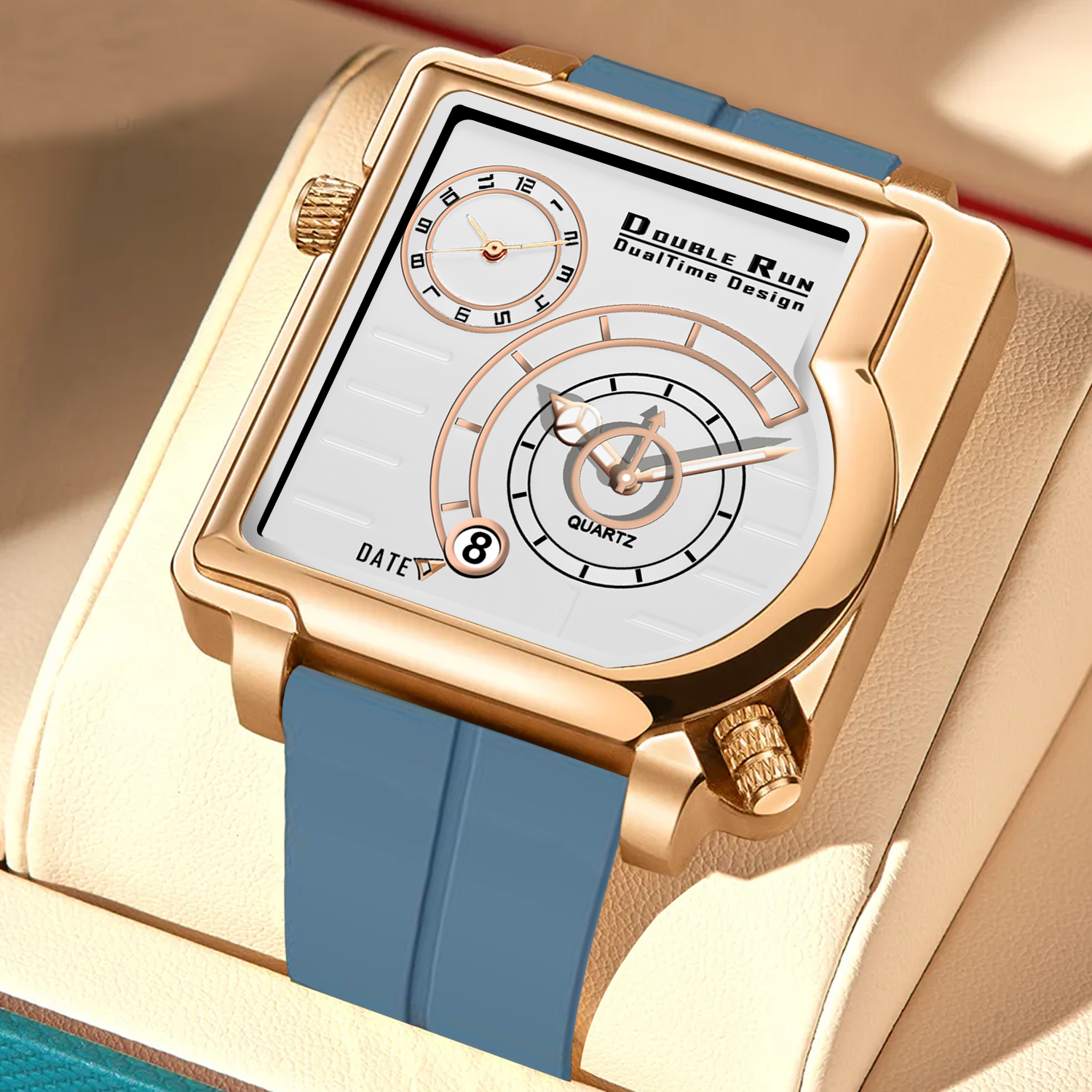 Doublerun DR31037 Dual-Time Analog Watch for Men | Copper Case, Radium Glow, Working Date, Magnetic Buckle | Multiple Color Options