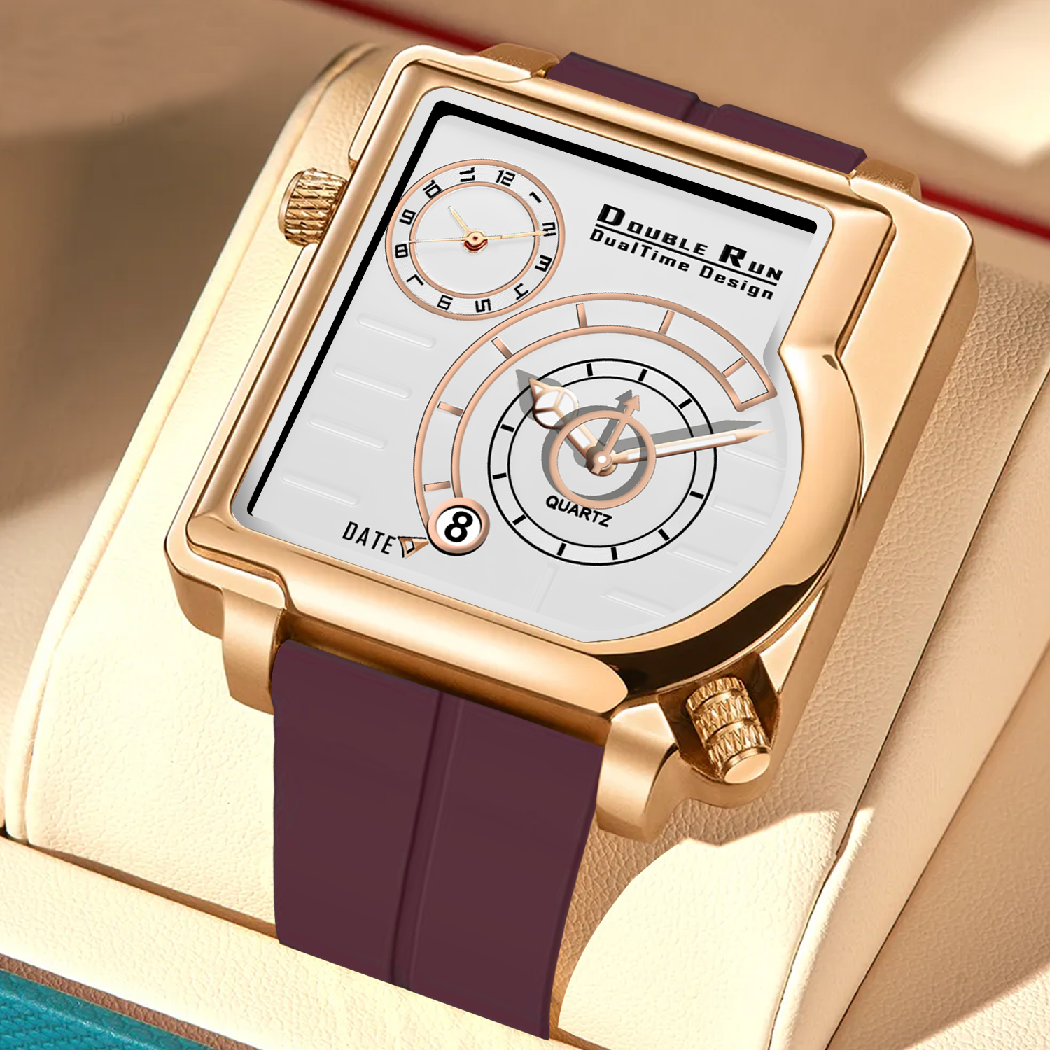 Doublerun DR31038 Dual-Time Analog Watch for Men | Copper Case, Radium Glow, Working Date, Magnetic Buckle | Multiple Color Options