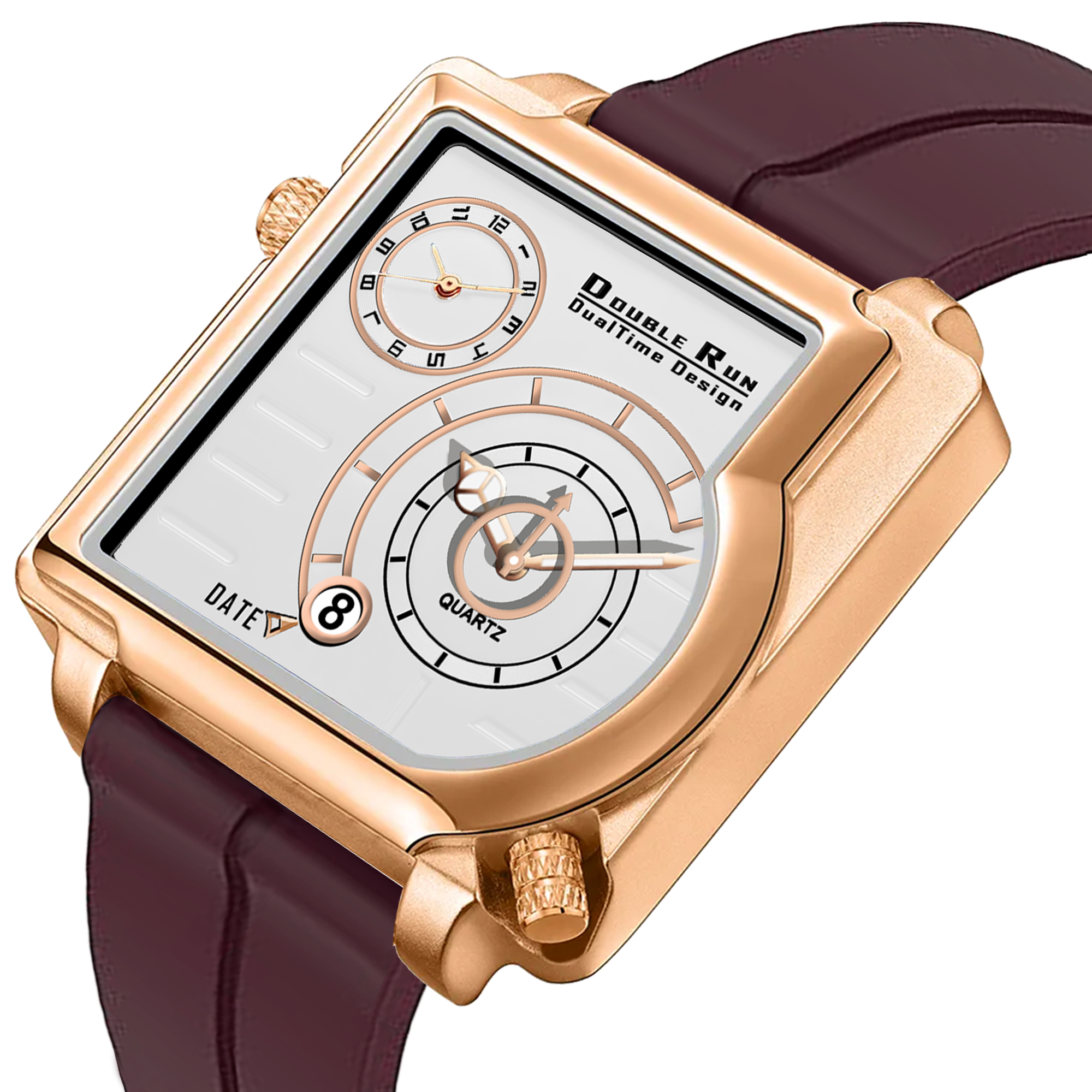 Doublerun DR31038 Dual-Time Analog Watch for Men | Copper Case, Radium Glow, Working Date, Magnetic Buckle | Multiple Color Options