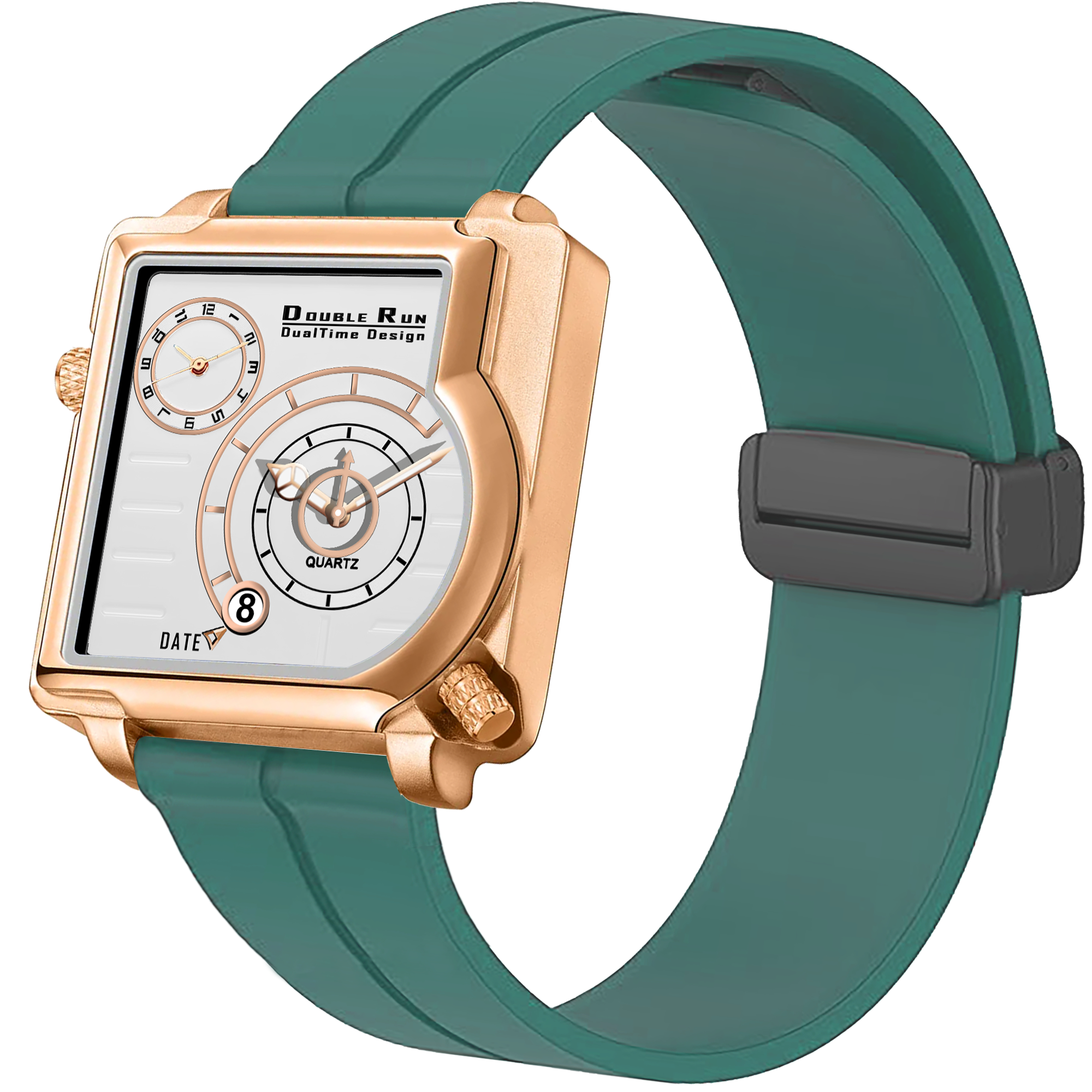 Doublerun DR31039 Dual-Time Analog Watch for Men | Copper Case, Radium Glow, Working Date, Magnetic Buckle | Multiple Color Options