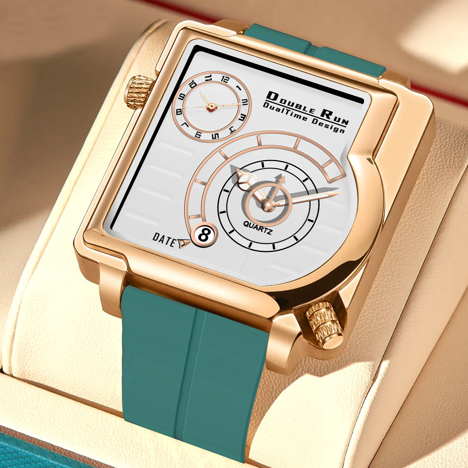 Doublerun DR31039 Dual-Time Analog Watch for Men | Copper Case, Radium Glow, Working Date, Magnetic Buckle | Multiple Color Options