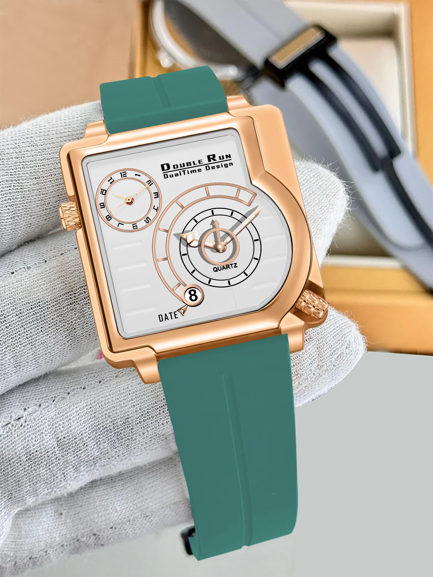 Doublerun DR31039 Dual-Time Analog Watch for Men | Copper Case, Radium Glow, Working Date, Magnetic Buckle | Multiple Color Options