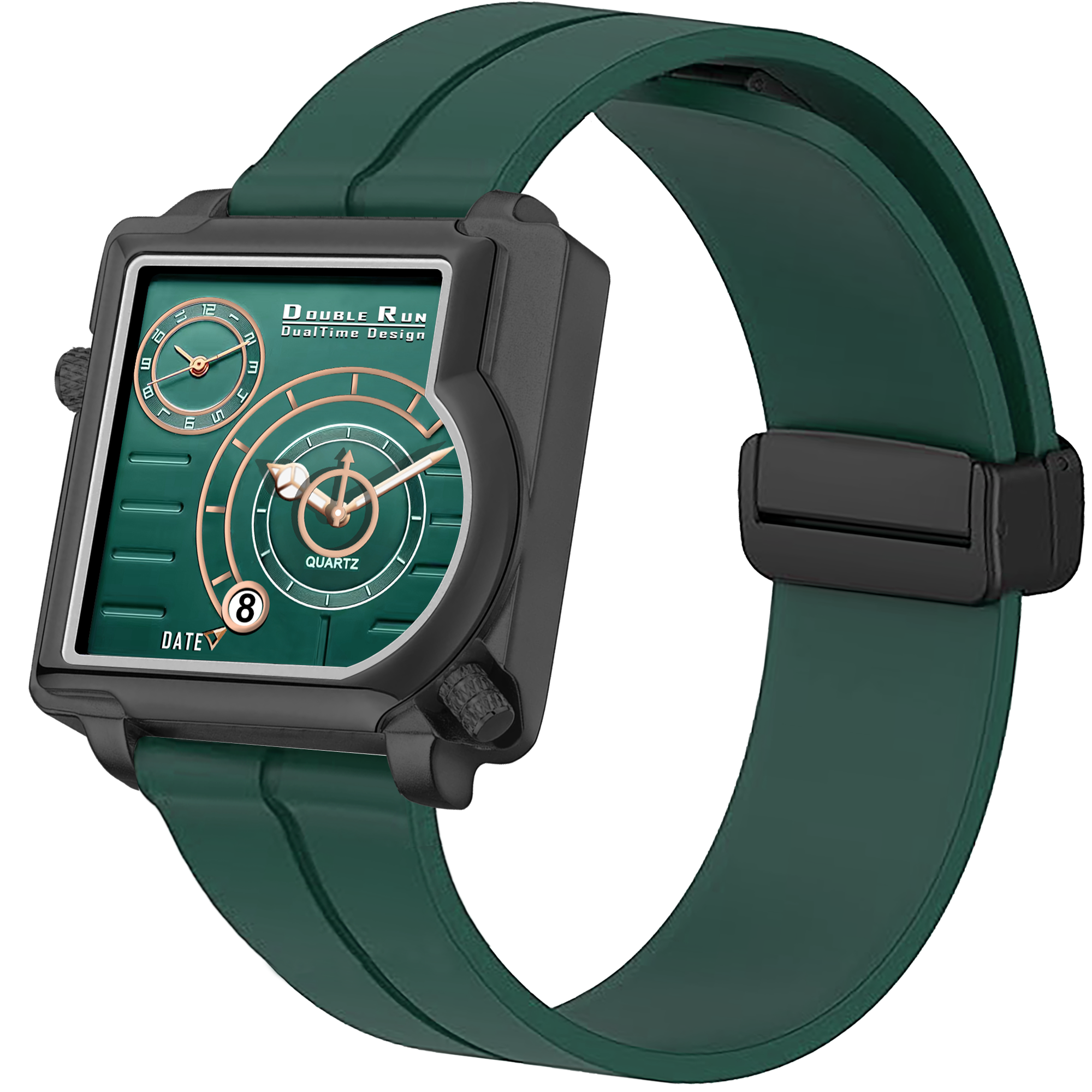 Doublerun DR31052 Dual-Time Analog Watch for Men | Radium Glow, Working Date, Magnetic Buckle | Multiple Dial & Strap Colors