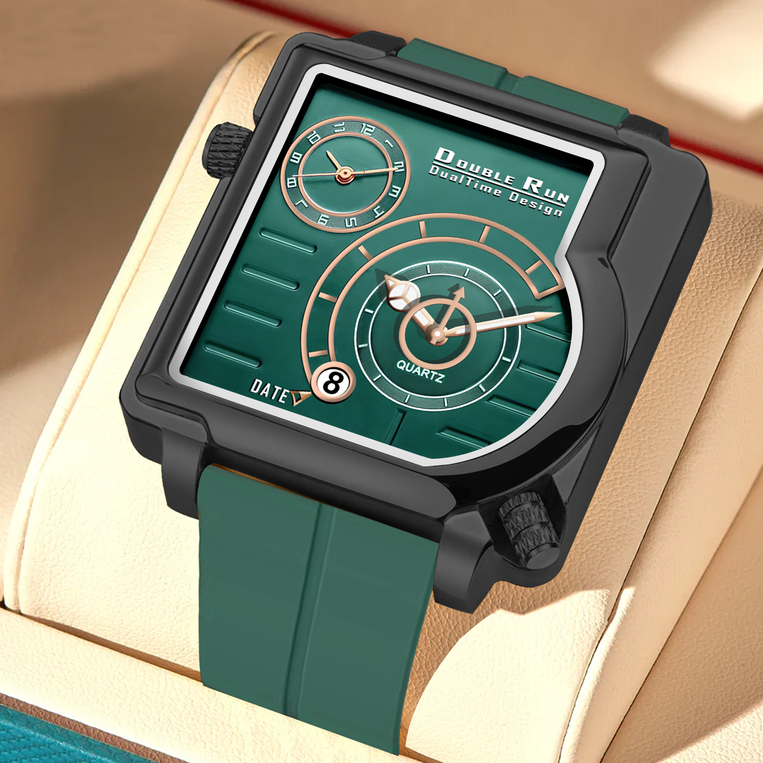 Doublerun DR31052 Dual-Time Analog Watch for Men | Radium Glow, Working Date, Magnetic Buckle | Multiple Dial & Strap Colors