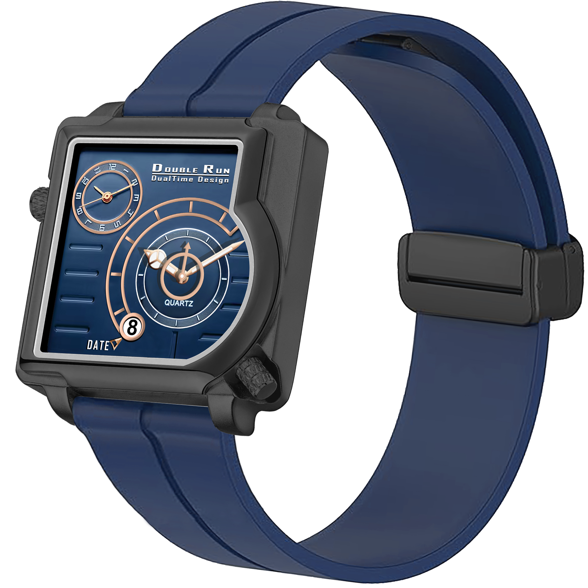 Doublerun DR31053 Dual-Time Analog Watch for Men | Radium Glow, Working Date, Magnetic Buckle | Multiple Dial & Strap Colors