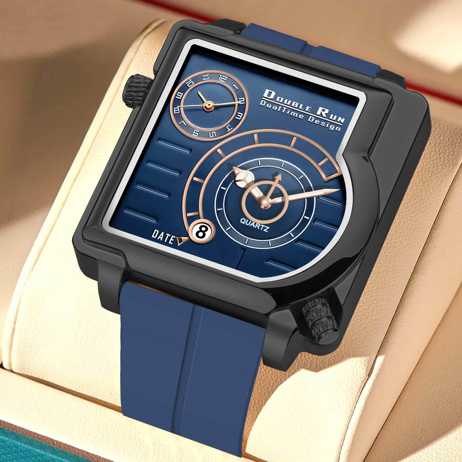 Doublerun DR31053 Dual-Time Analog Watch for Men | Radium Glow, Working Date, Magnetic Buckle | Multiple Dial & Strap Colors