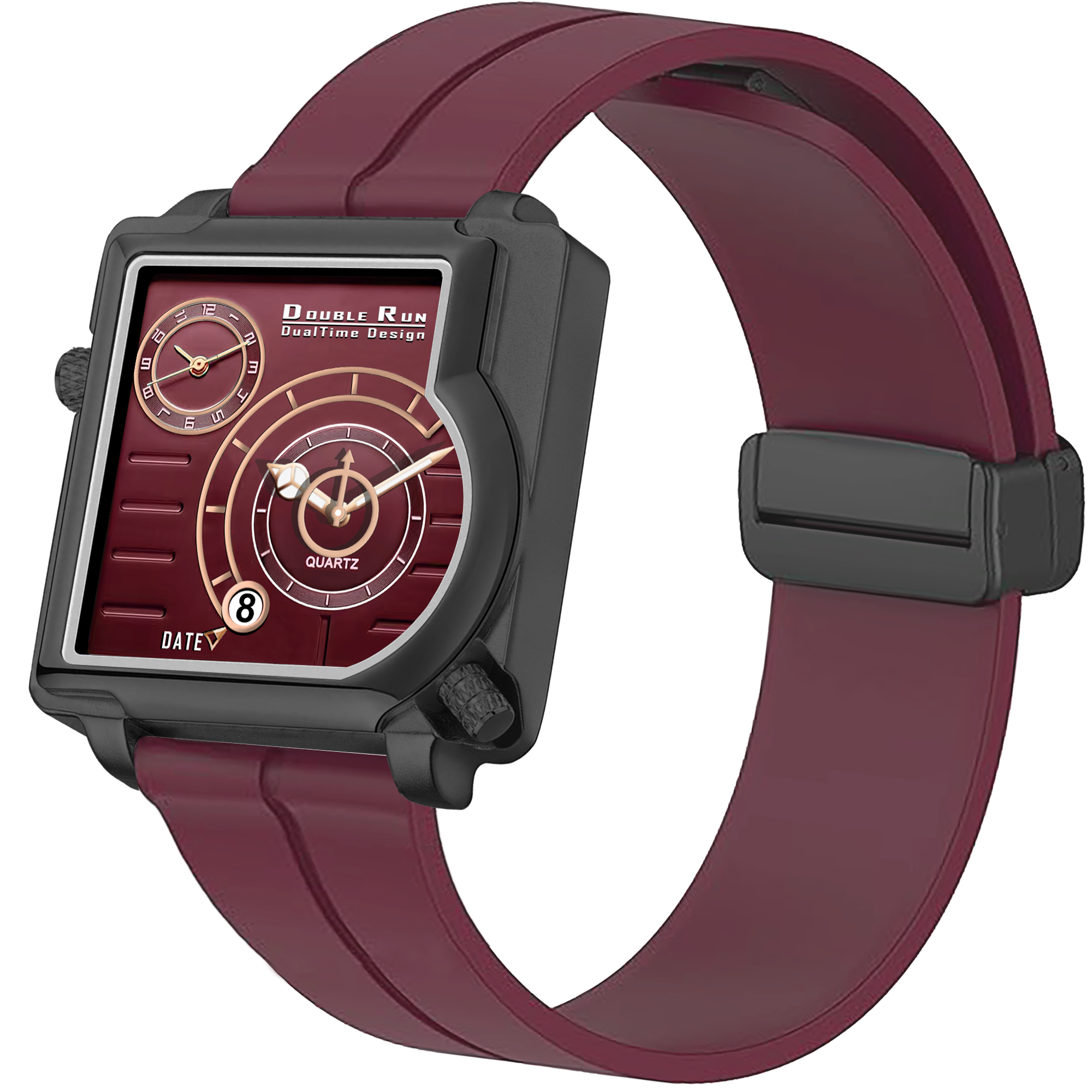 Doublerun DR31054 Dual-Time Analog Watch for Men | Radium Glow, Working Date, Magnetic Buckle | Multiple Dial & Strap Colors