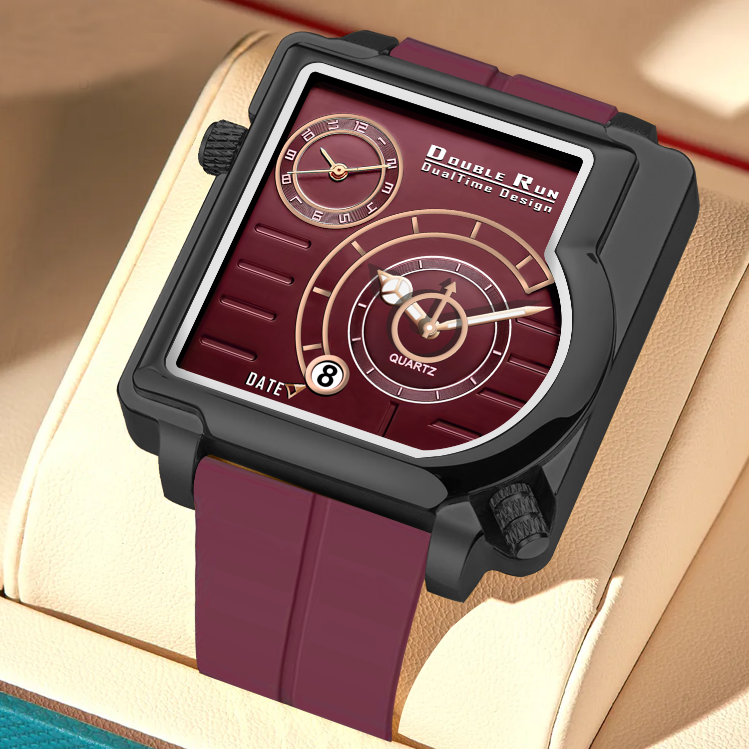 Doublerun DR31054 Dual-Time Analog Watch for Men | Radium Glow, Working Date, Magnetic Buckle | Multiple Dial & Strap Colors