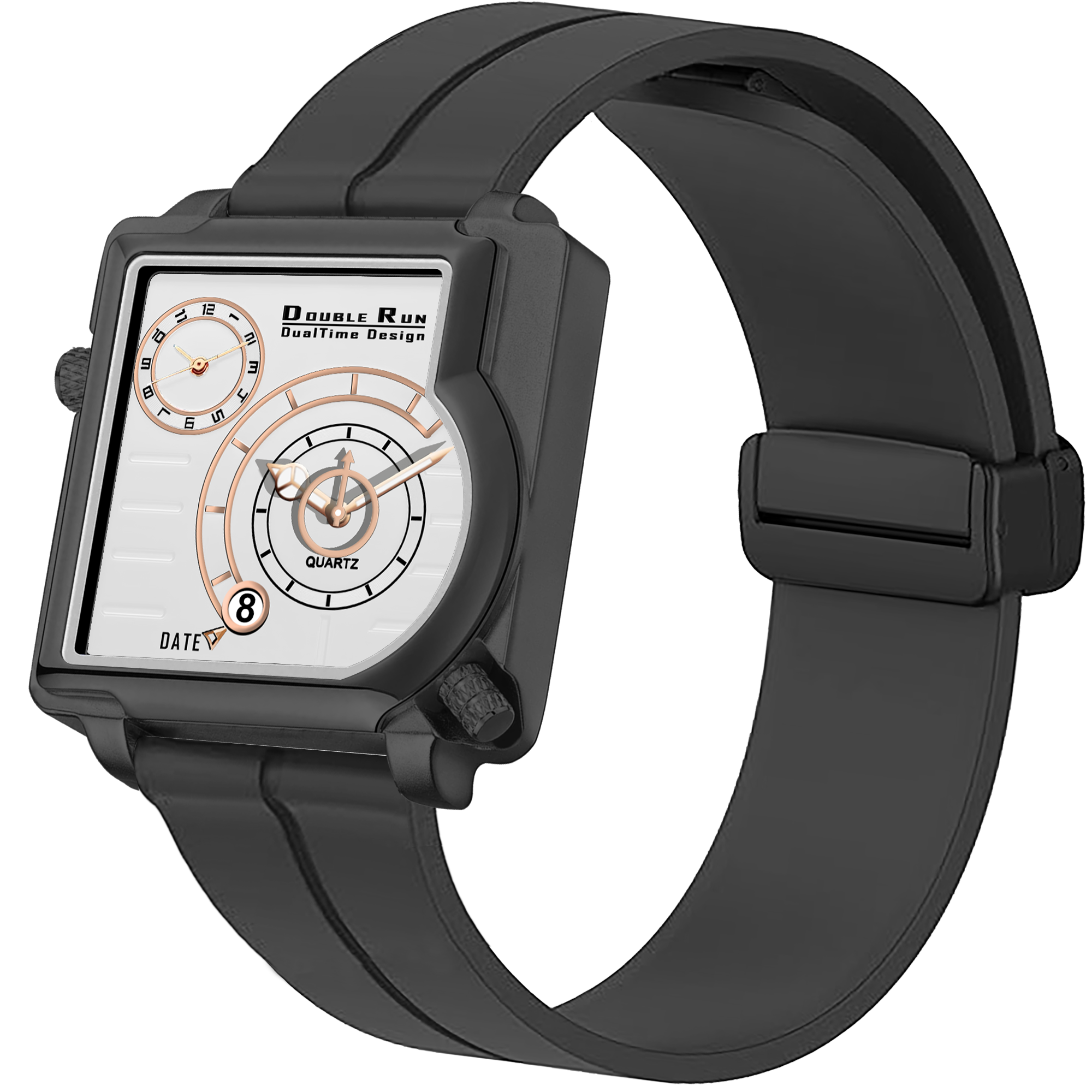 Doublerun DR31056 Dual-Time Analog Watch for Men | Radium Glow, Working Date, Magnetic Buckle | Multiple Dial & Strap Colors