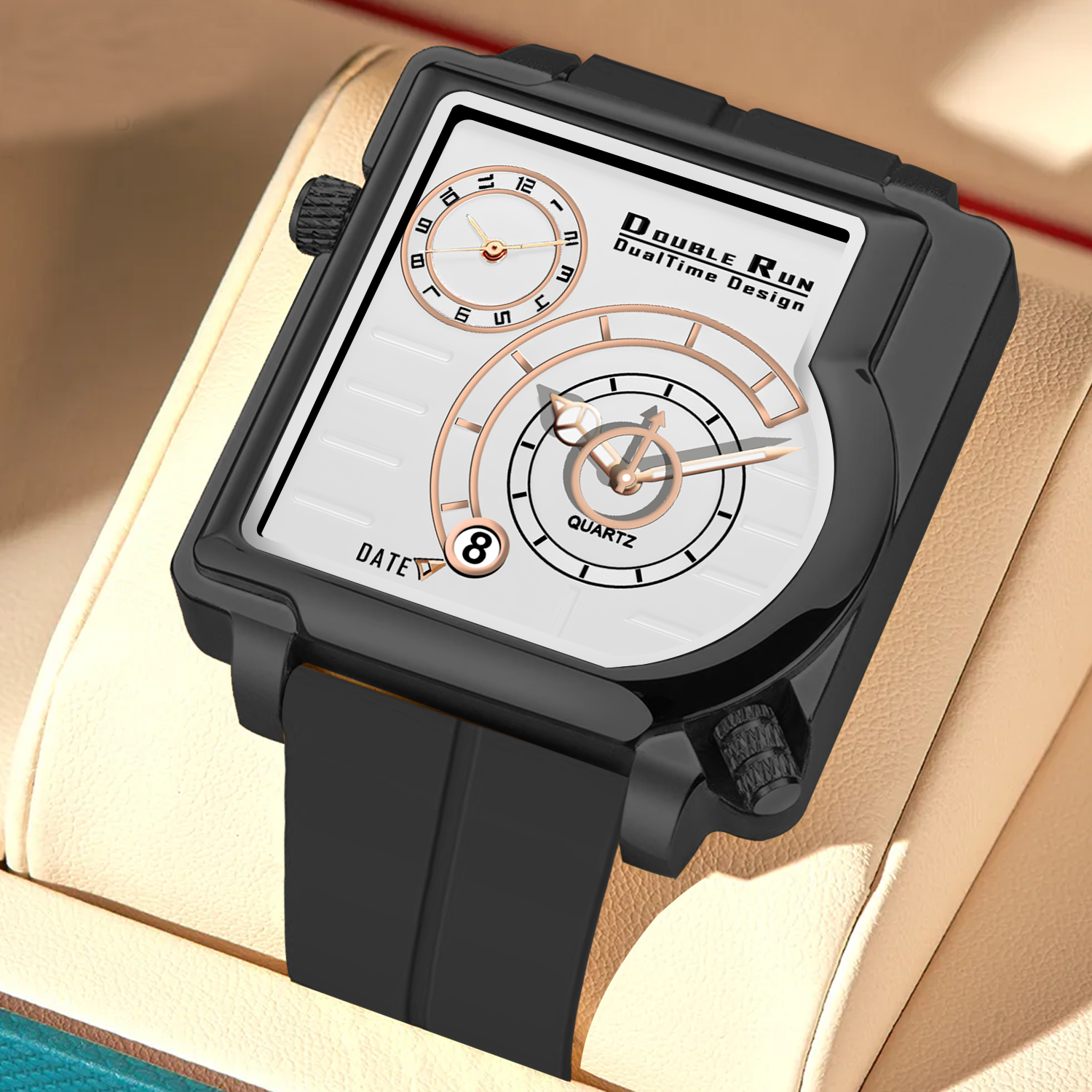 Doublerun DR31056 Dual-Time Analog Watch for Men | Radium Glow, Working Date, Magnetic Buckle | Multiple Dial & Strap Colors