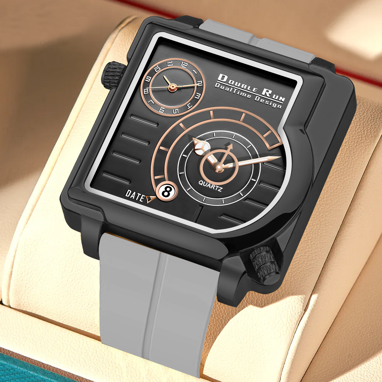 Doublerun DR31065 Dual-Time Analog Watch for Men | Radium Glow, Working Date, Magnetic Buckle | Multiple Dial & Strap Colors