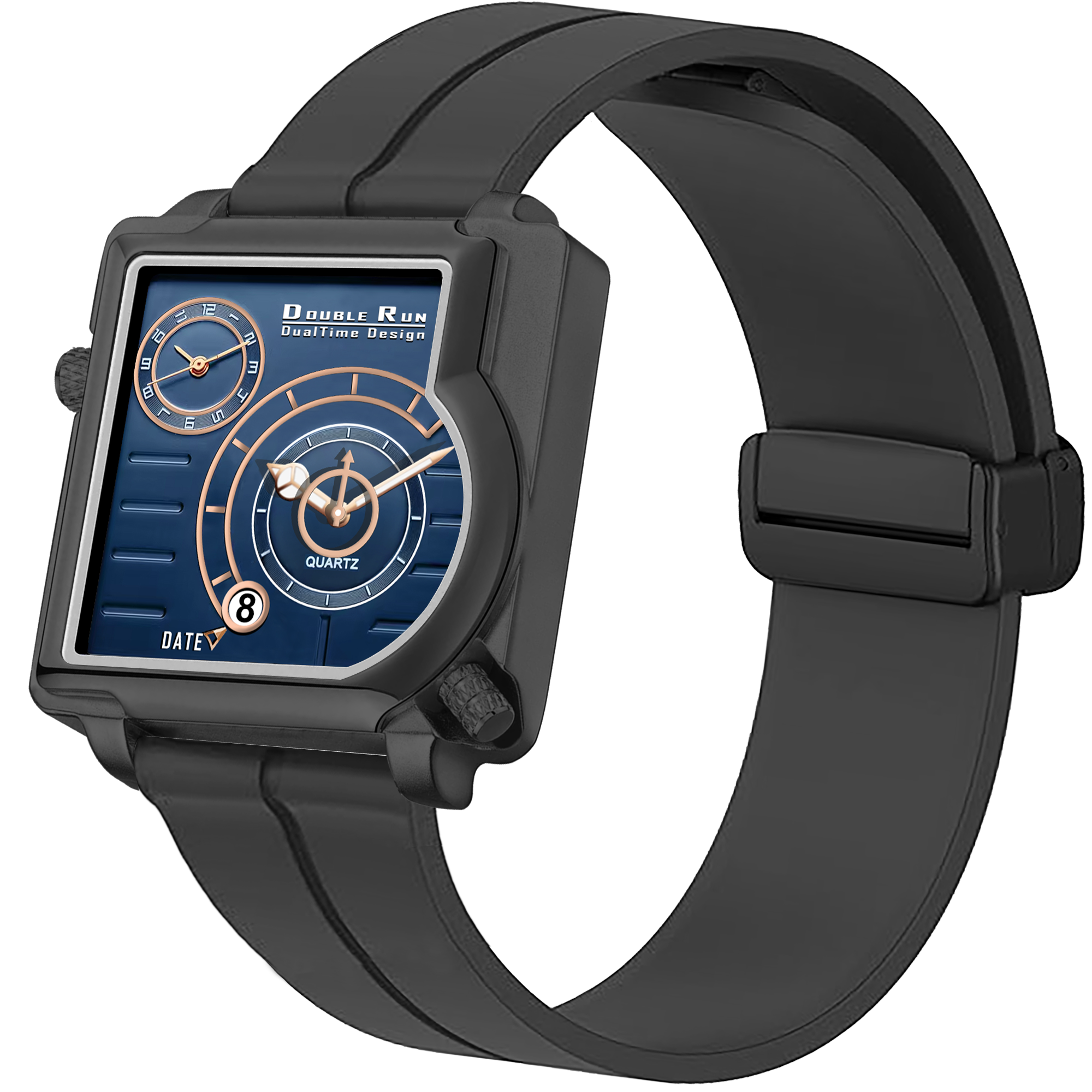 Doublerun DR31068 Dual-Time Analog Watch for Men | Radium Glow, Working Date, Magnetic Buckle | Multiple Dial & Strap Colors