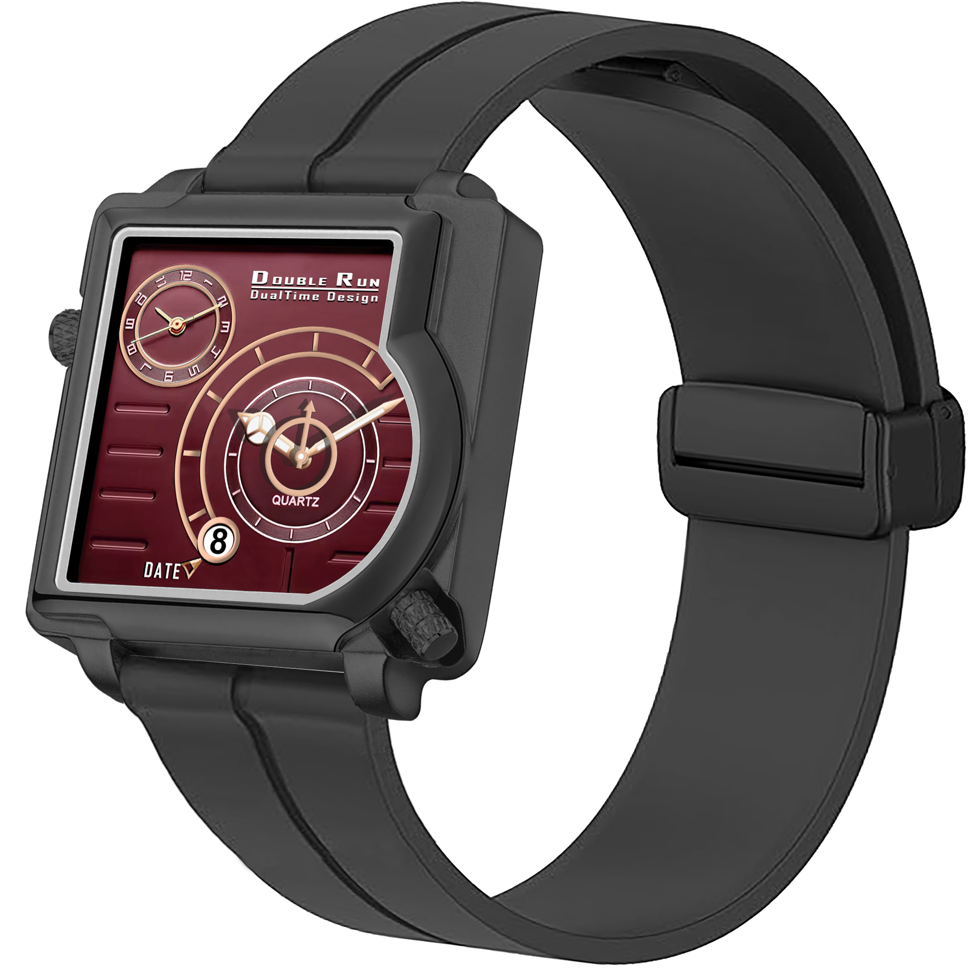 Doublerun DR31069 Dual-Time Analog Watch for Men | Radium Glow, Working Date, Magnetic Buckle | Multiple Dial & Strap Colors