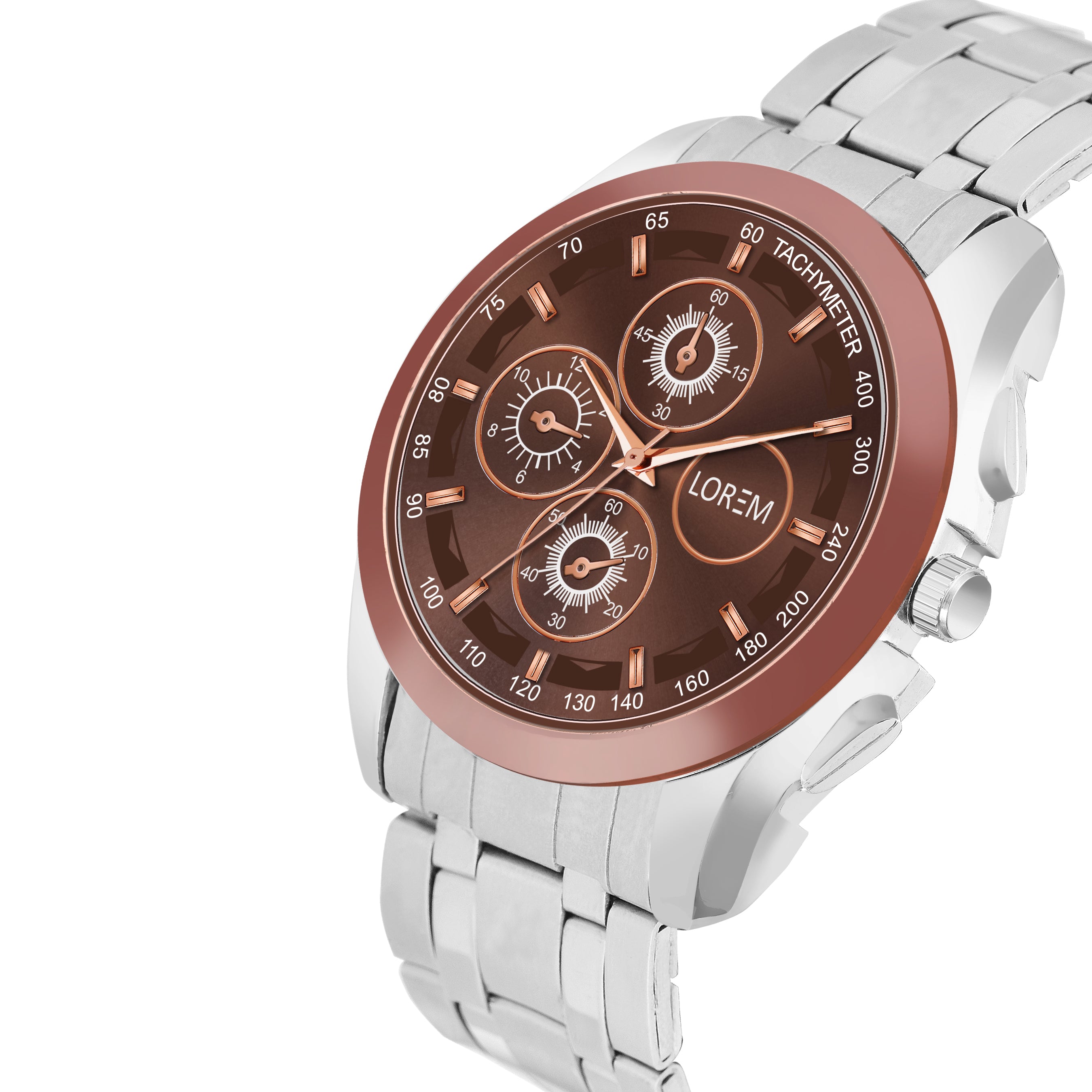 LOREM LR116 Men’s Stainless Steel Strap Wrist Watch with Brass Dial, Zinc Alloy Case t