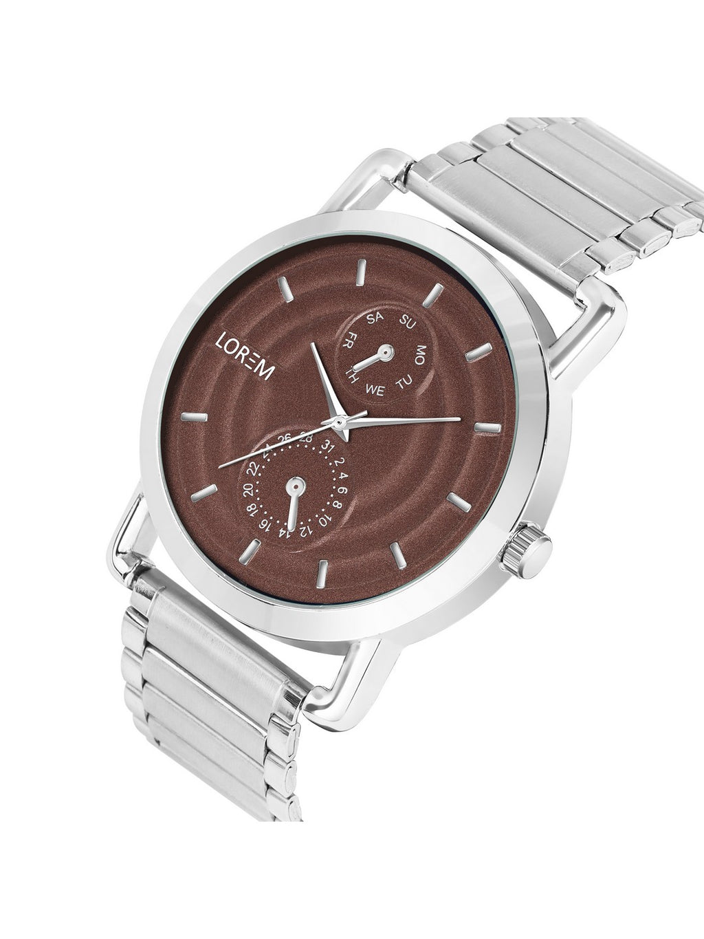 LOREM LR123 Men’s Stainless Steel Wrist Watch with Brass Hydraulic Dial, Day & Date Function.