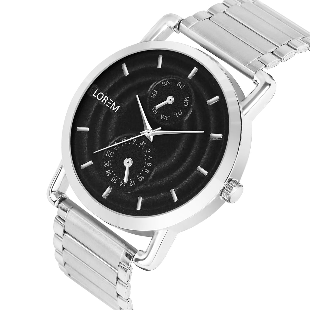 LOREM LR120 Men’s Stainless Steel Wrist Watch with Brass Hydraulic Dial, Day & Date Function.