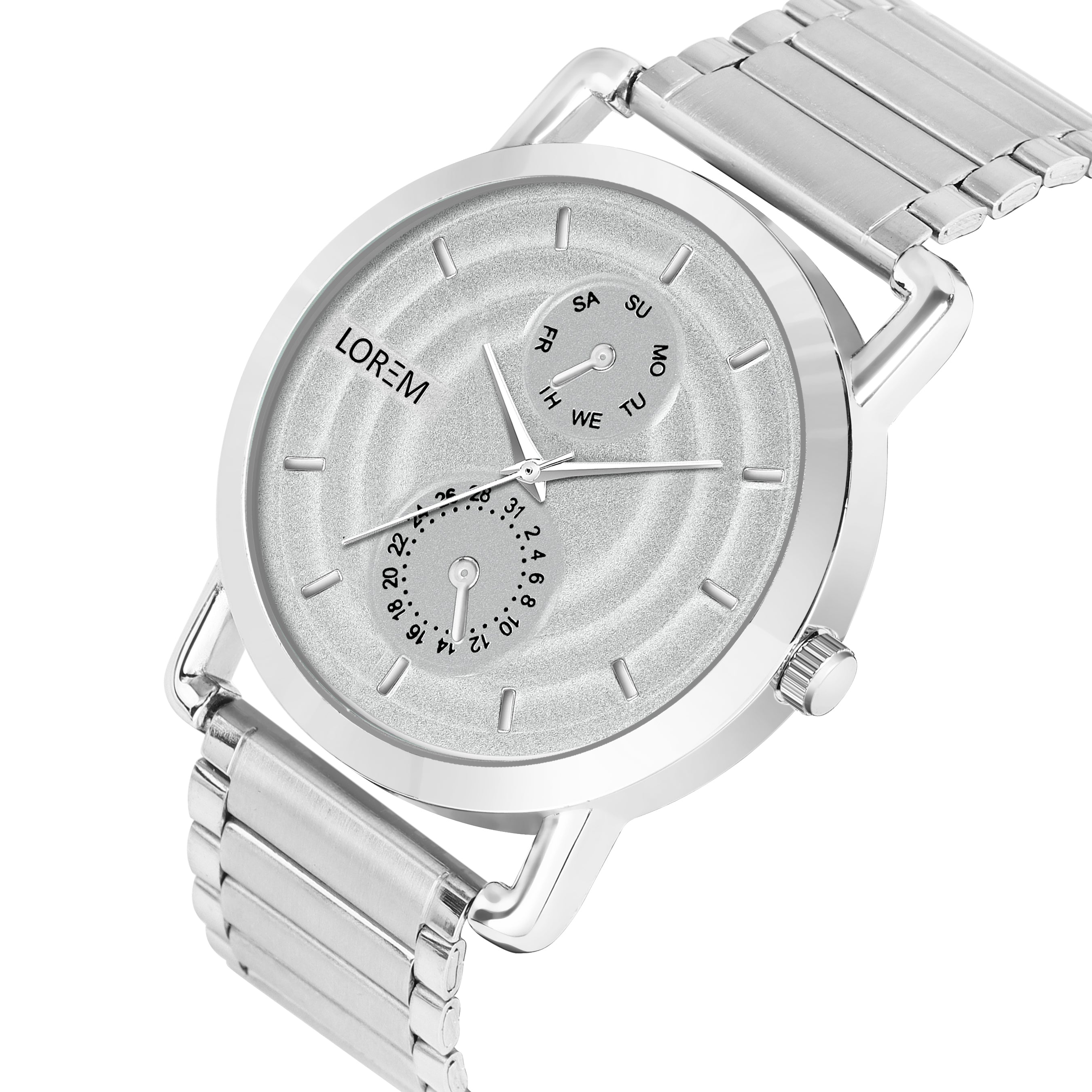 LOREM LR124 Men’s Stainless Steel Wrist Watch with Brass Hydraulic Dial, Day & Date Function.