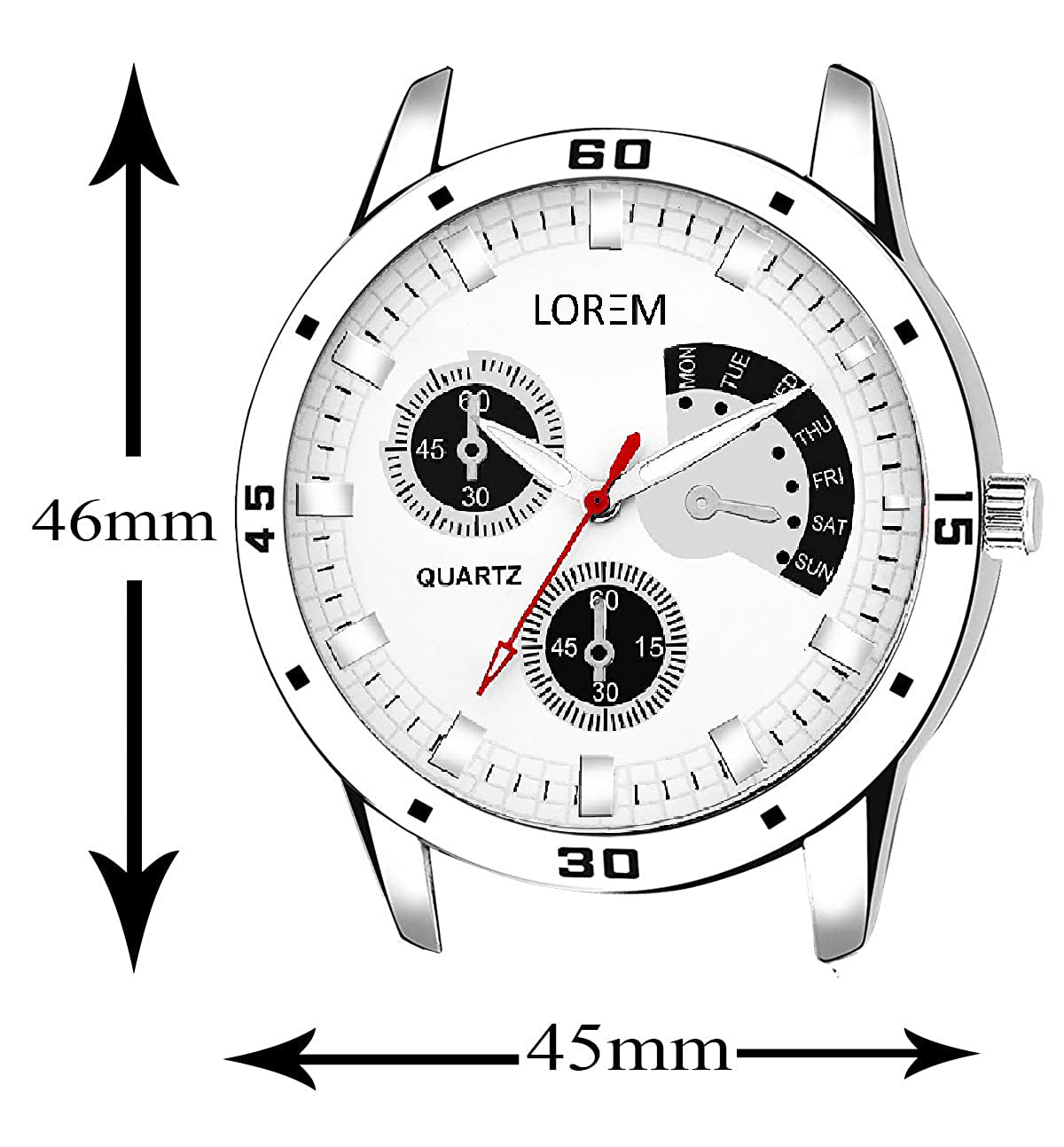 LOREM LR101 Men’s Stainless Steel 22mm Strap Wrist Watch with Day Function & Zinc Alloy Case