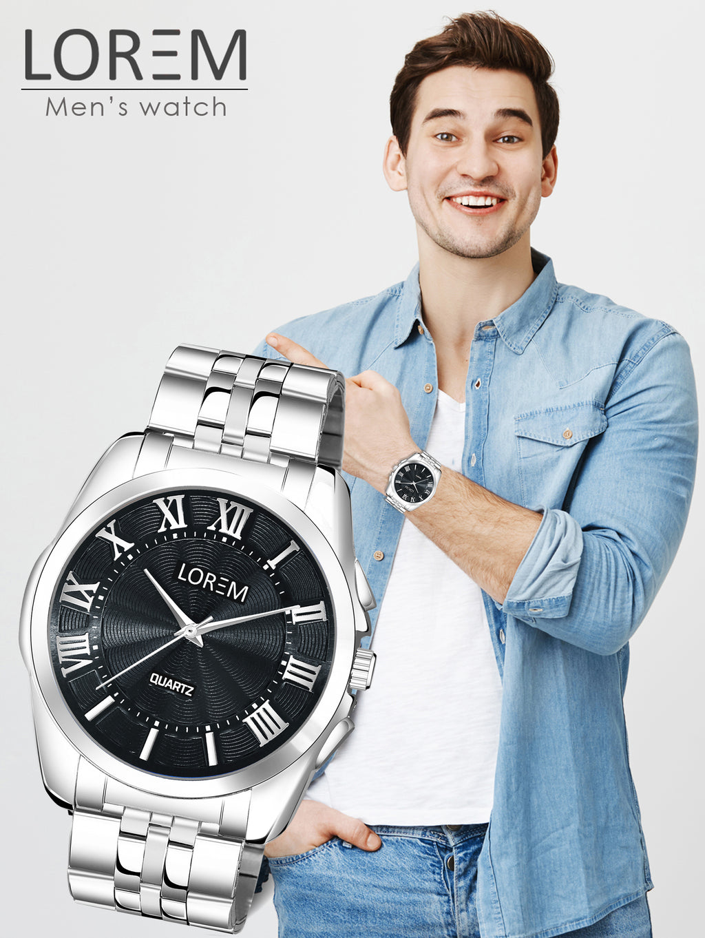 LOREM LR125 Men’s Stainless Steel Wrist Watch with Brass Dial