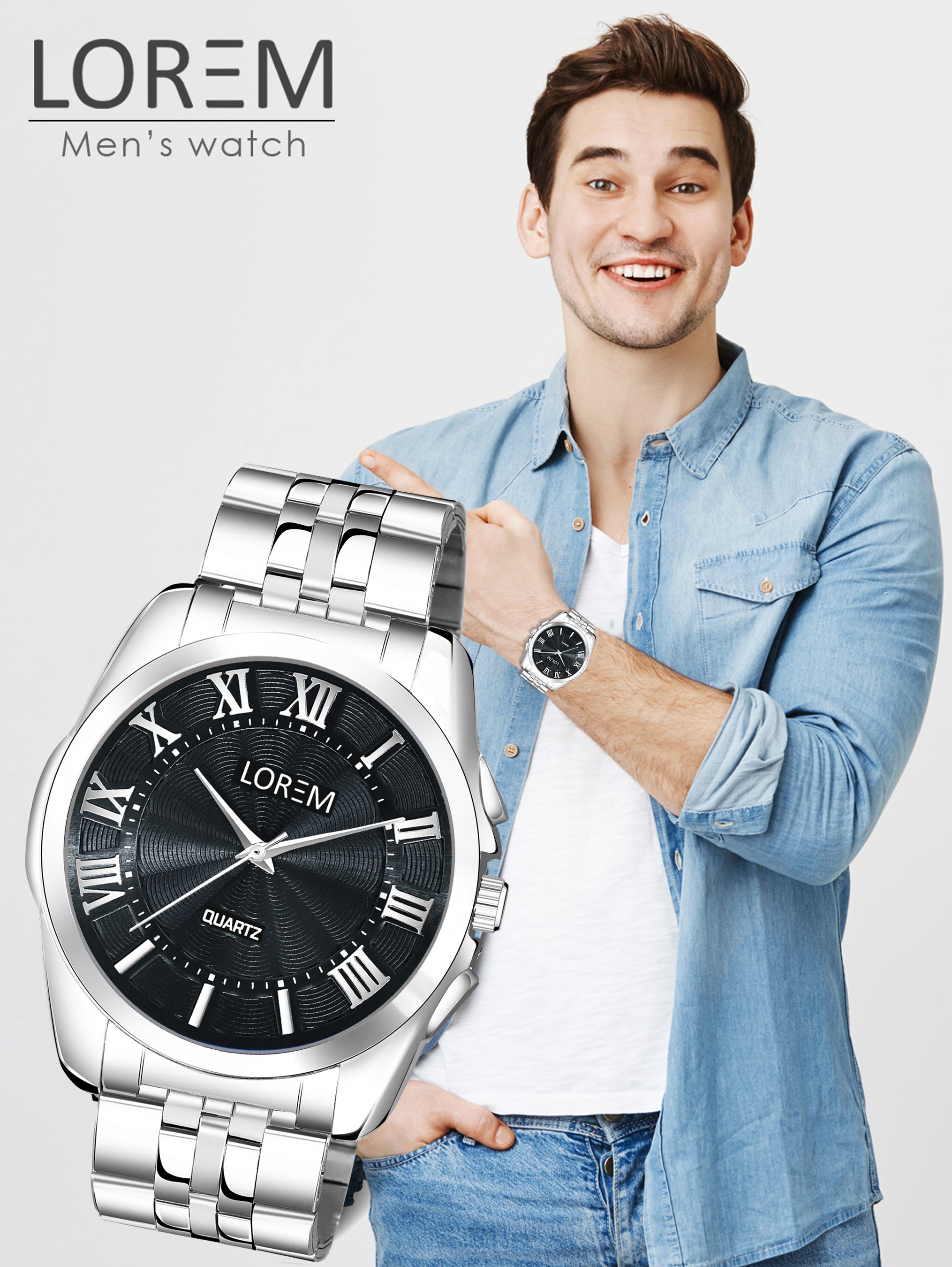 LOREM LR125 Men’s Stainless Steel Wrist Watch with Brass Dial