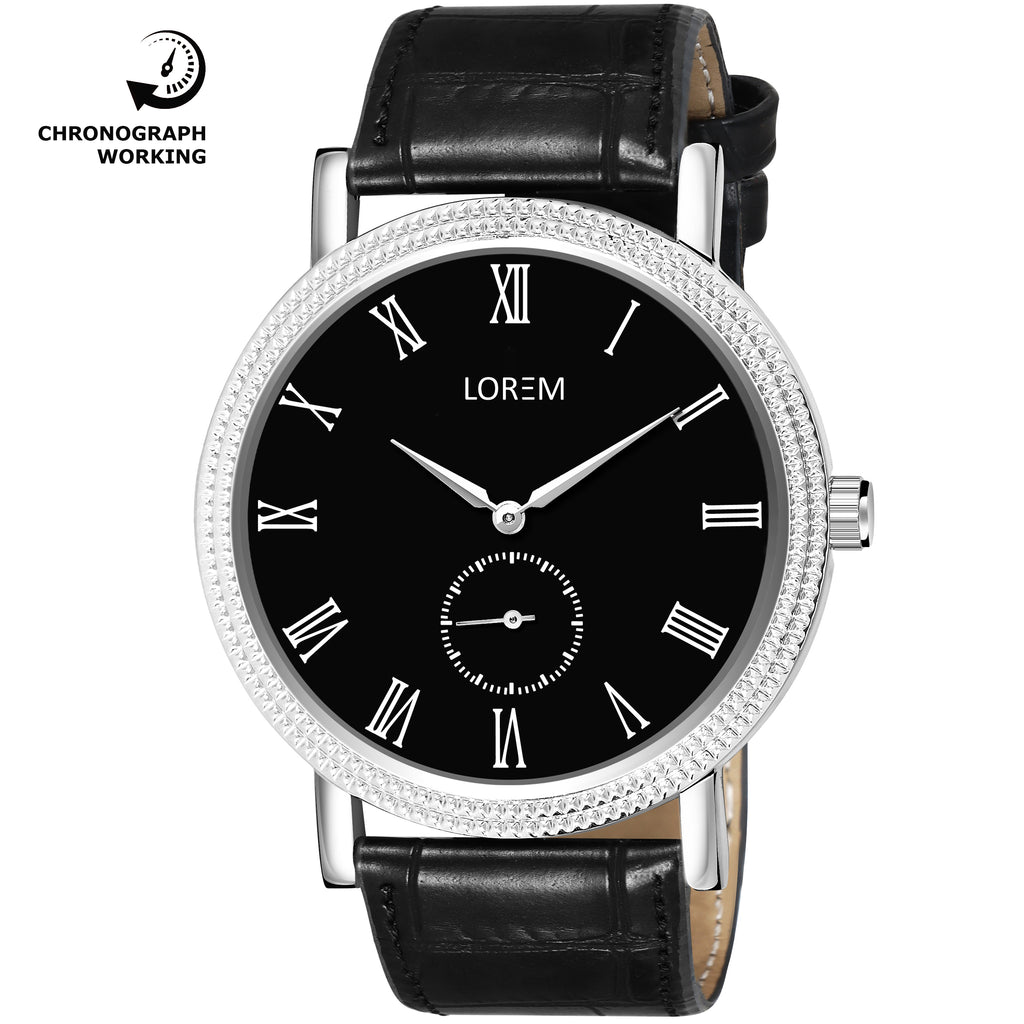 LOREM LR166 Men’s Lightweight Chronograph Watch with Roman Numerals & Faux Leather Strap