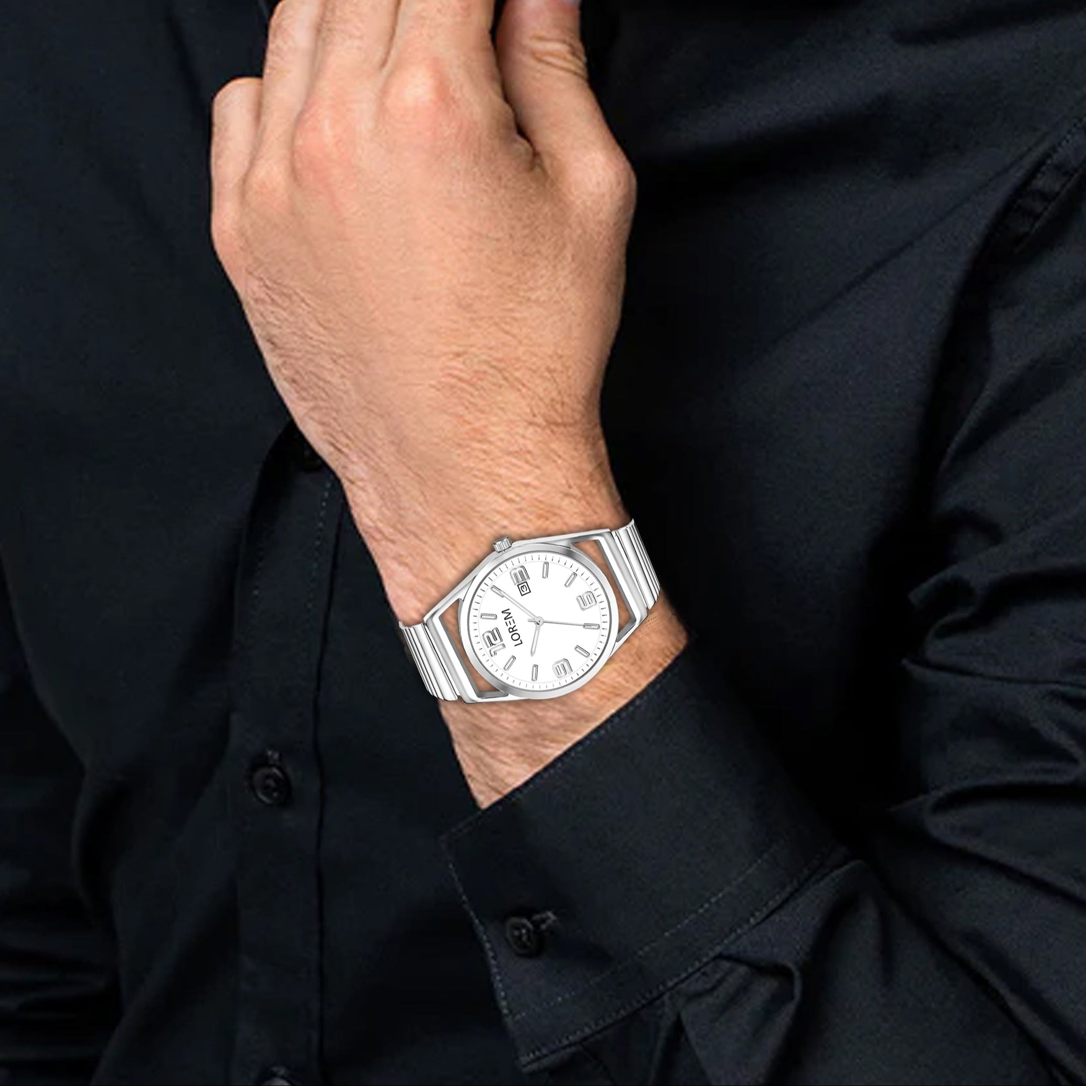 LOREM LR157 Men’s Stainless Steel Watch with Brass Dial & Date Function