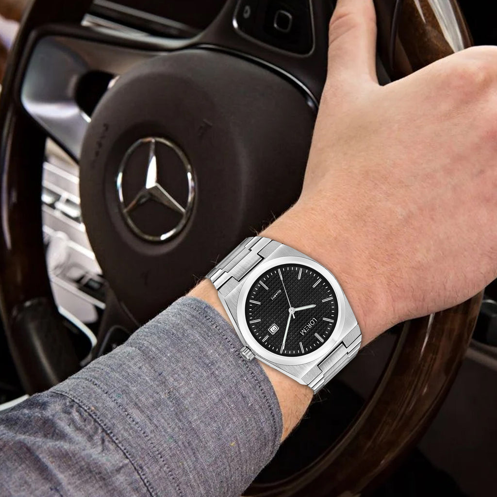 LOREM LR158 Men’s Bracelet Style Watch with Brass Dial & Date Function