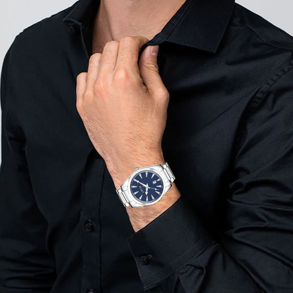 LOREM LR149 Men’s Stainless Steel Watch with Brass Dial & Date Function