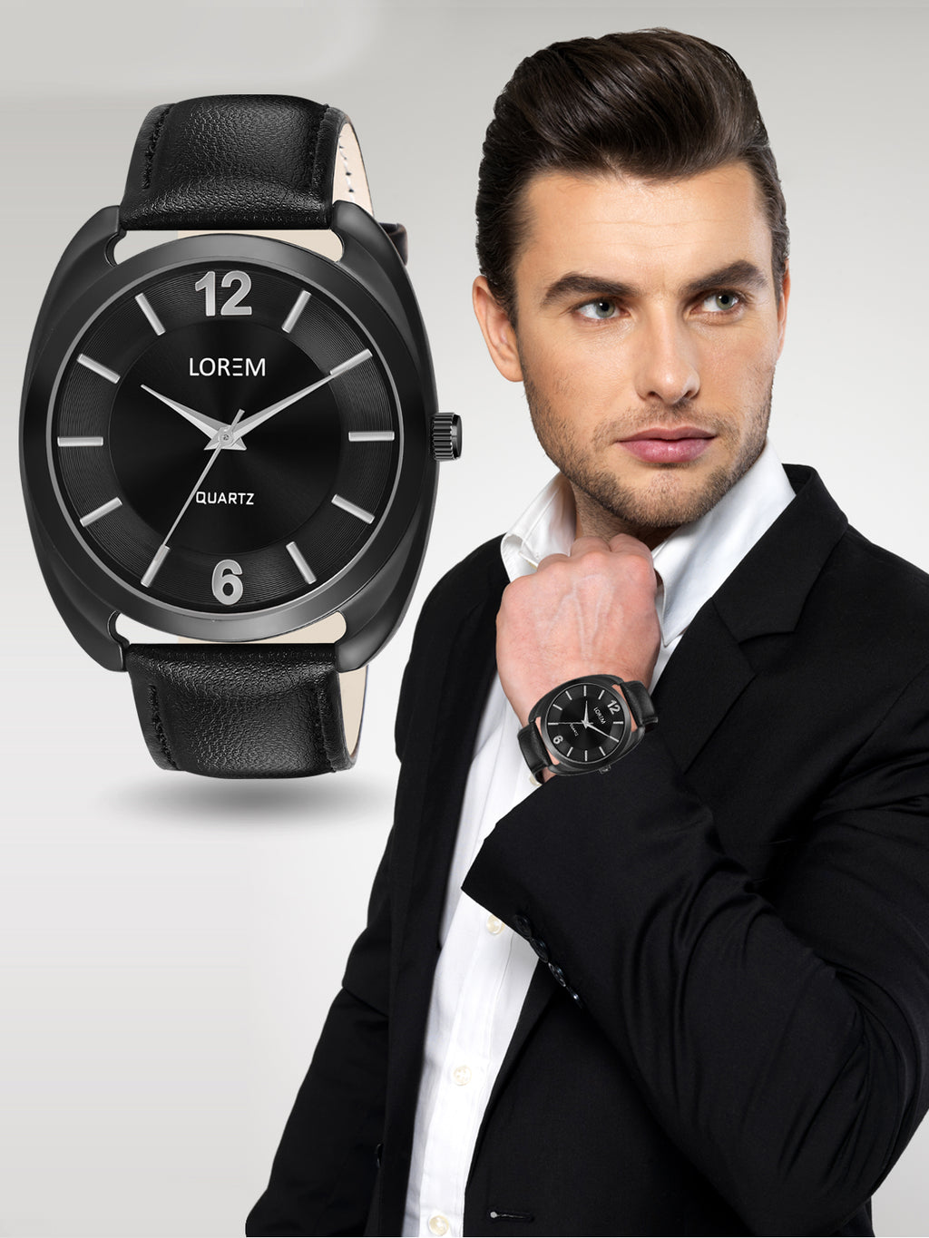 LOREM LR76 CRYSTAL BLACK MENS WRIST WATCH