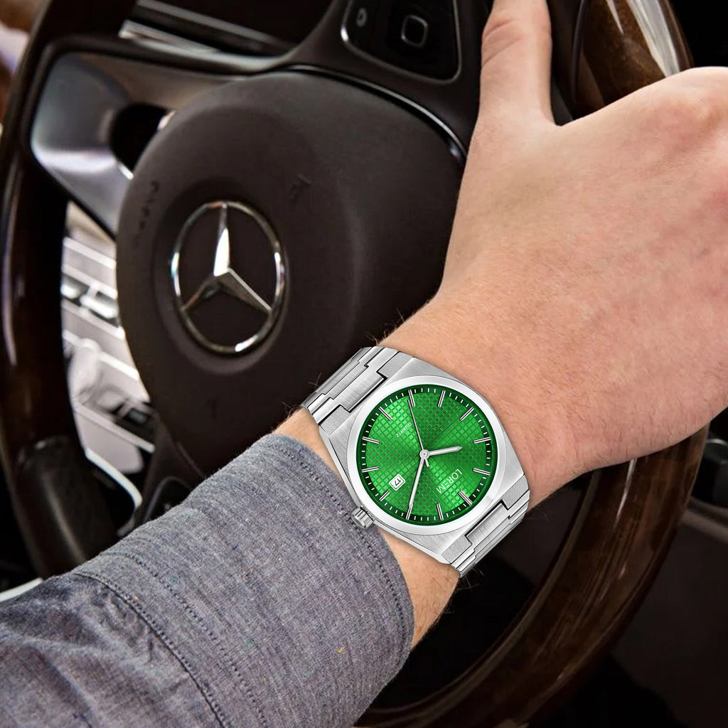 LOREM LR160 Men’s Bracelet Style Watch with Brass Dial & Date Function