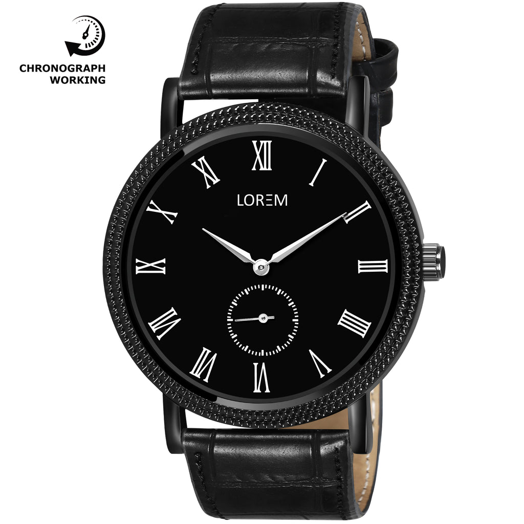 LOREM LR164 Men’s Lightweight Chronograph Watch with Roman Numerals & Faux Leather Strap