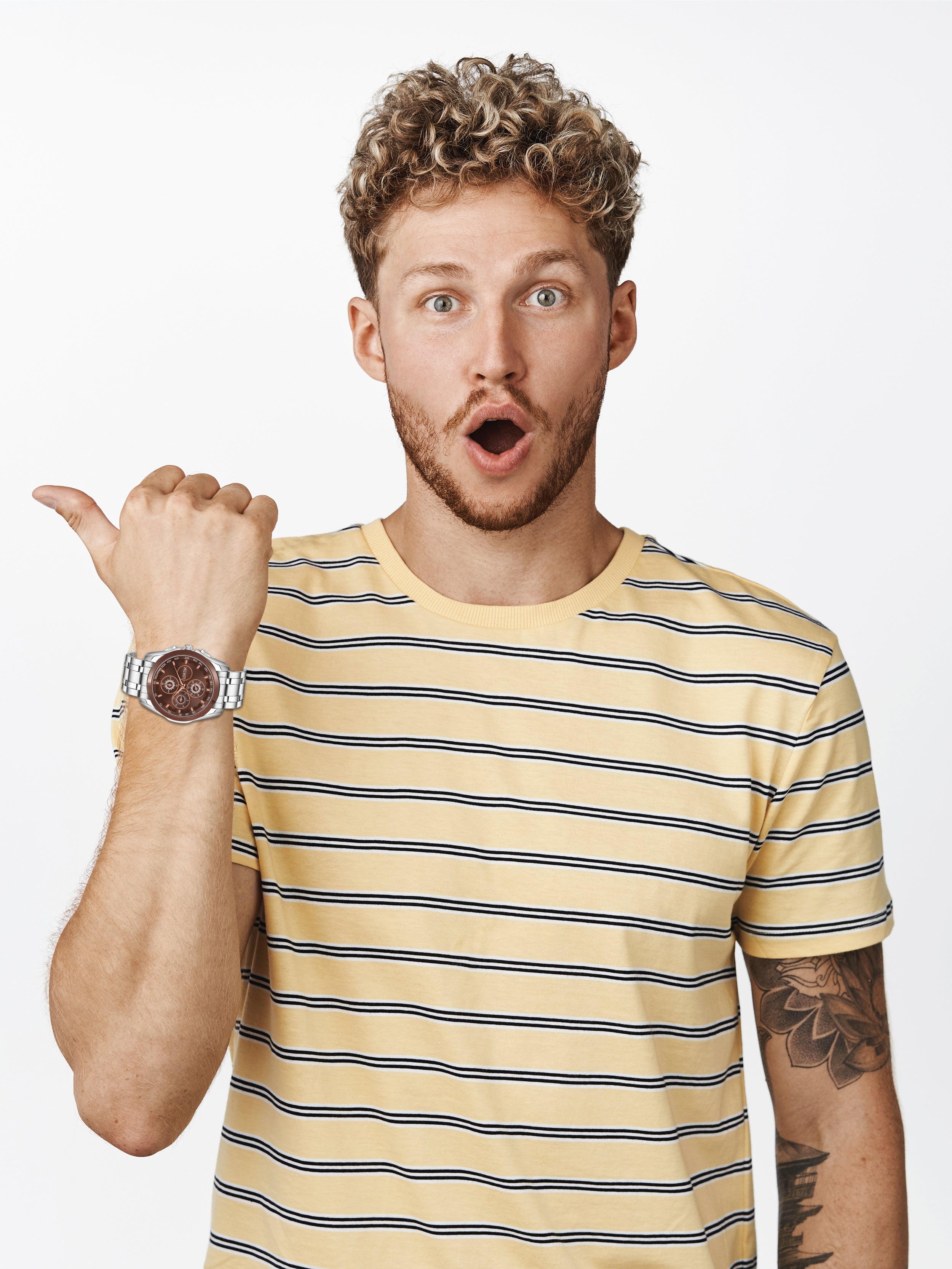 LOREM LR116 Men’s Stainless Steel Strap Wrist Watch with Brass Dial, Zinc Alloy Case t