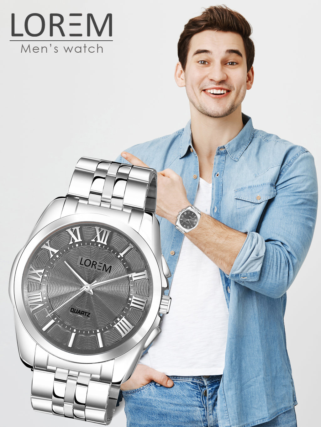 LOREM LR128 Men’s Stainless Steel Wrist Watch with Brass Dial