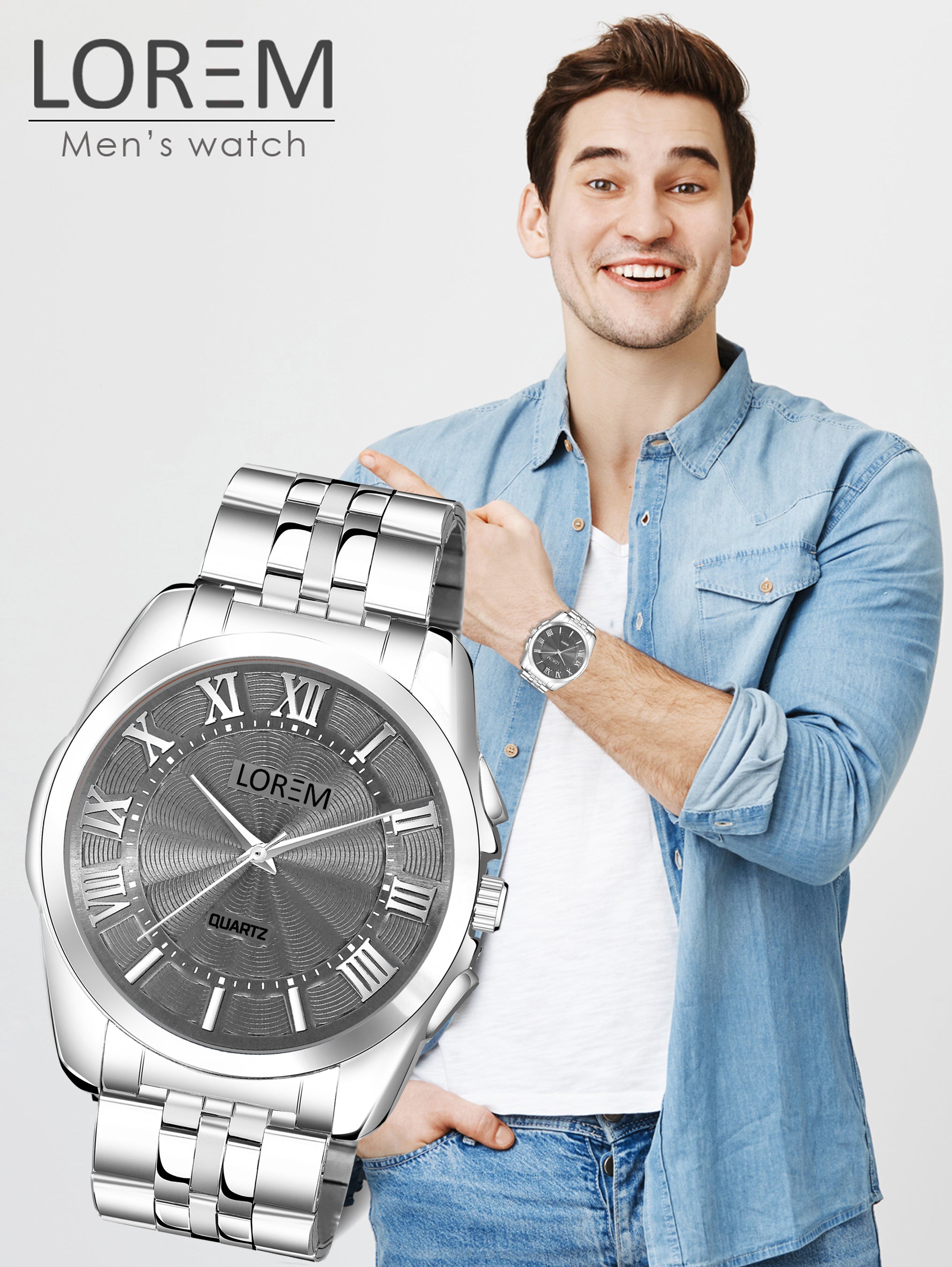 LOREM LR128 Men’s Stainless Steel Wrist Watch with Brass Dial