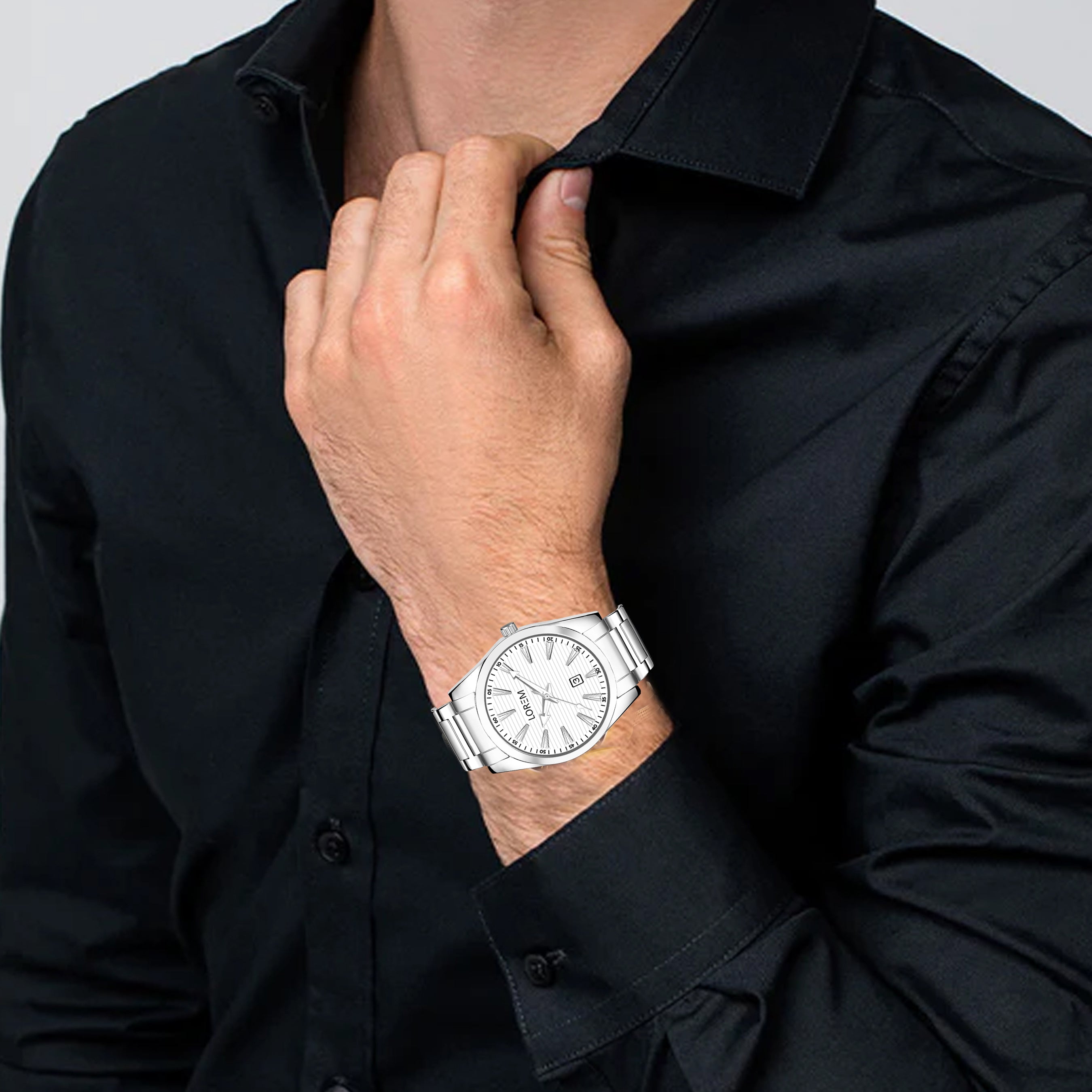 LOREM LR152 Men’s Stainless Steel Watch with Brass Dial & Date Function