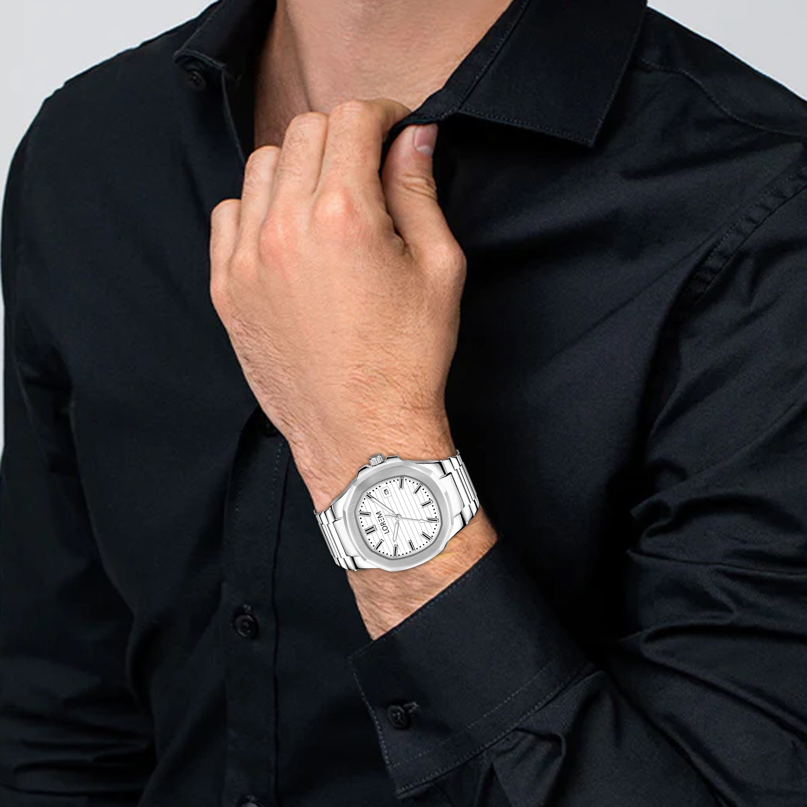 LOREM LR147 Men’s Stainless Steel Wrist Watch with Brass Dial, Date Function