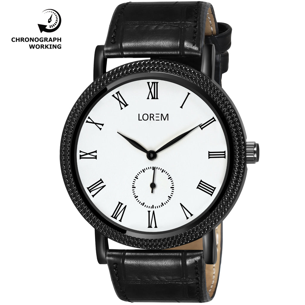 LOREM LR163 Men’s Chronograph Watch with Roman Numerals & Faux Leather Strap