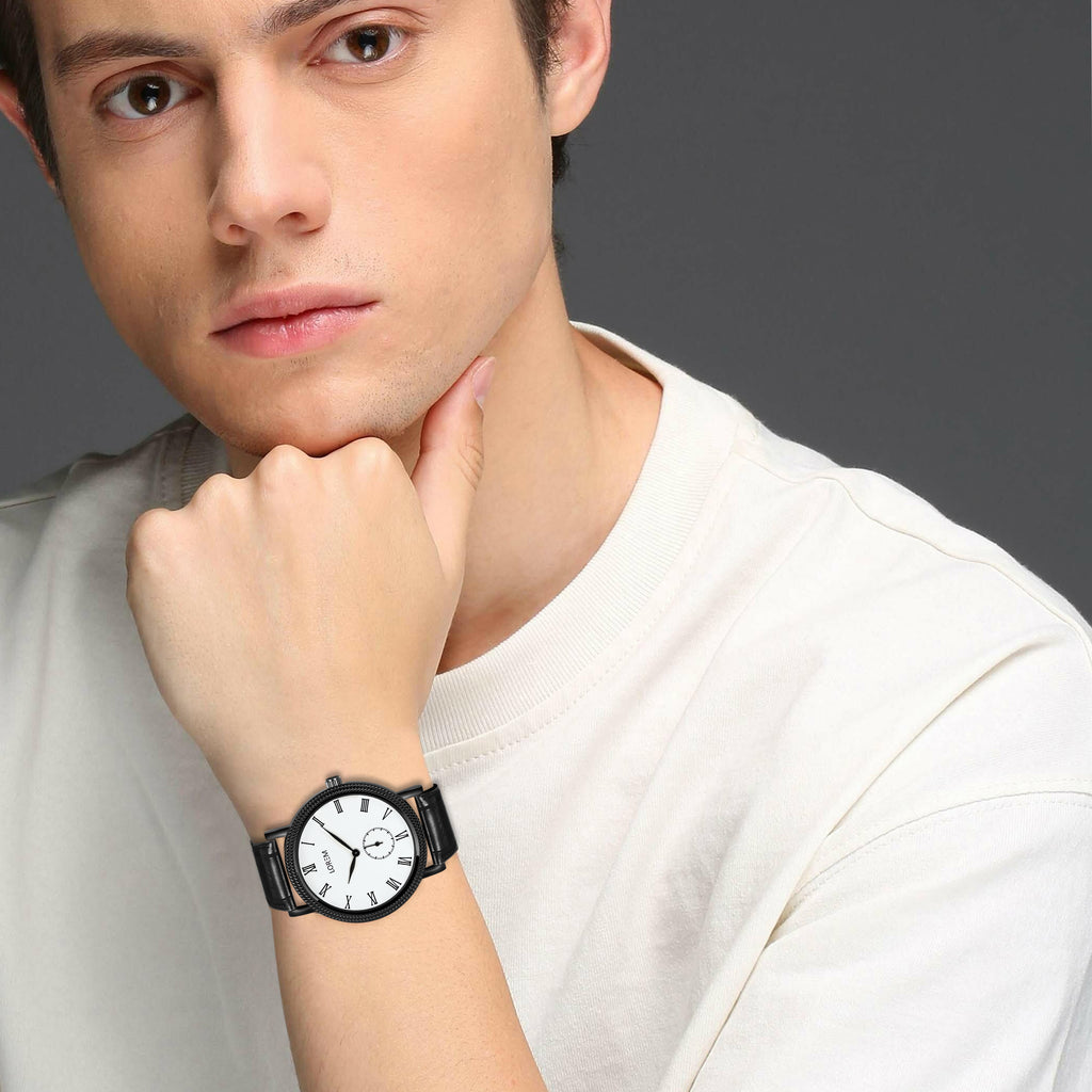 LOREM LR163 Men’s Chronograph Watch with Roman Numerals & Faux Leather Strap