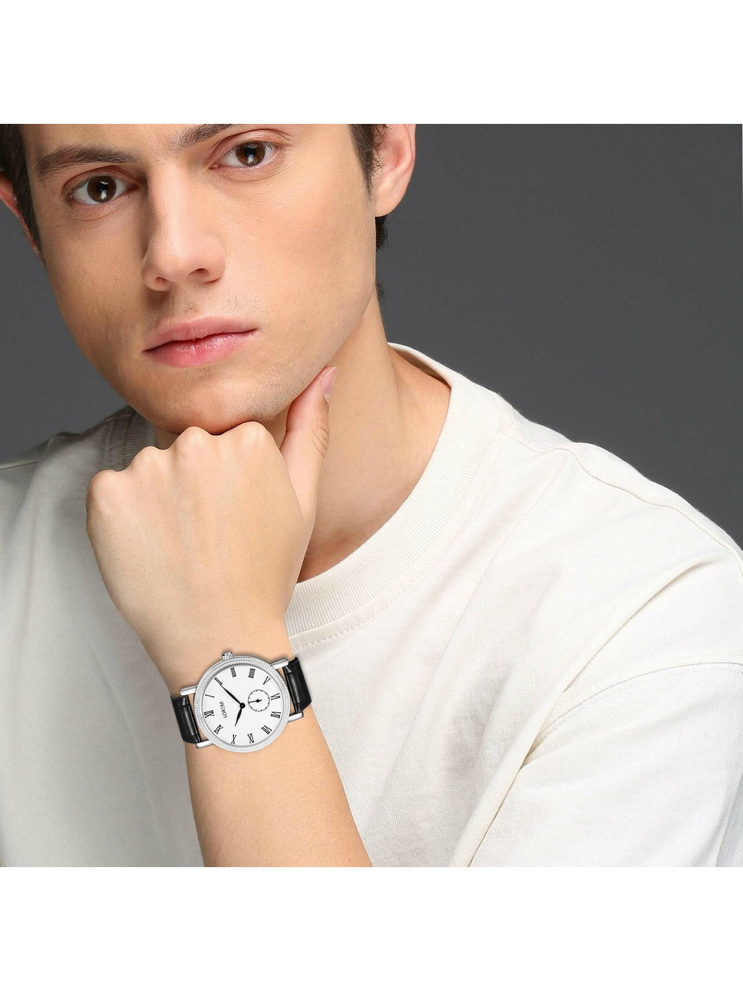 LOREM LR165 Men’s Lightweight Chronograph Watch with Roman Numerals & Faux Leather Strap